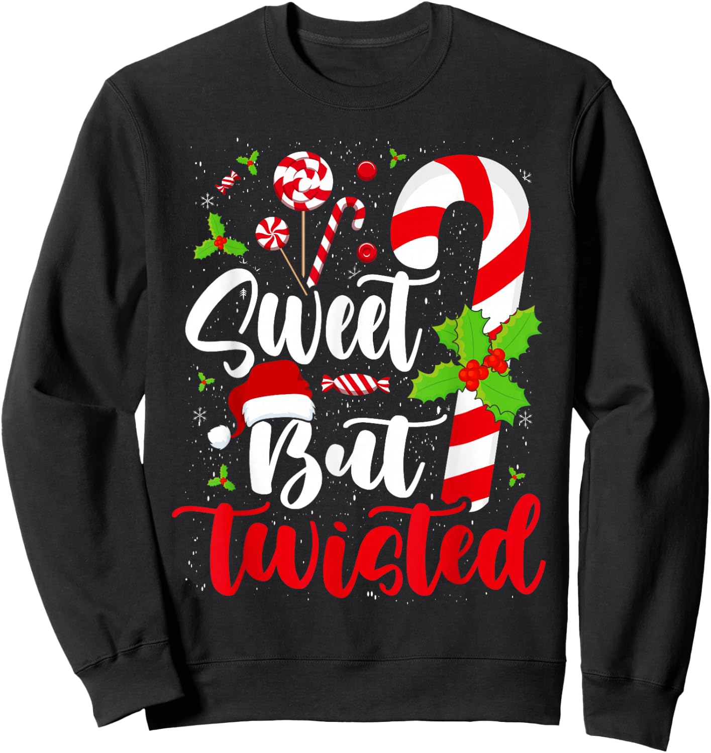 Candy Cane Christmas Short Sleeve Sweatshirt - Sweatshirt | Black