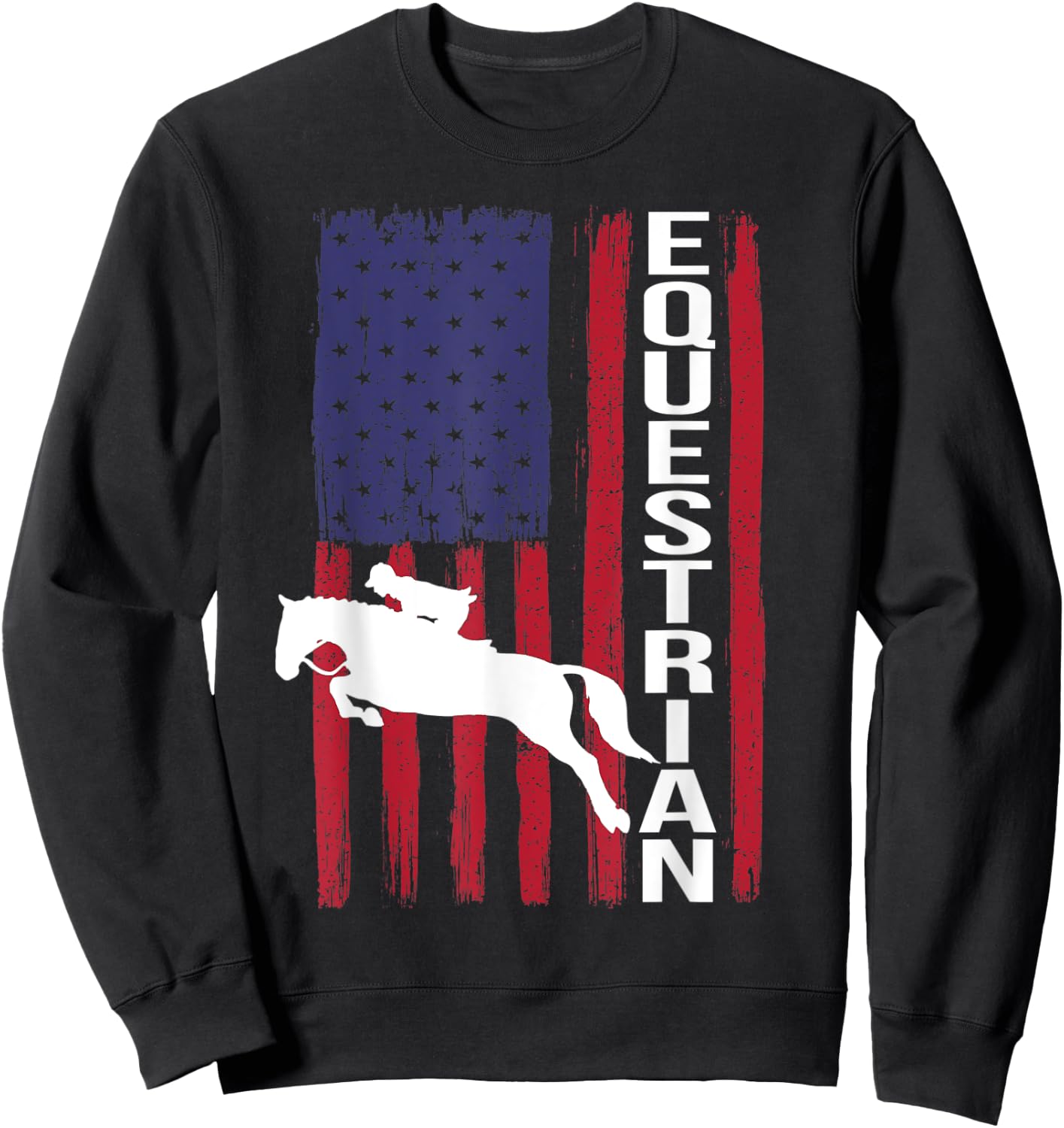 Equestrian Eventing Horse Show Jumping Sport USA Flag Sweatshirt - Sweatshirt | Black