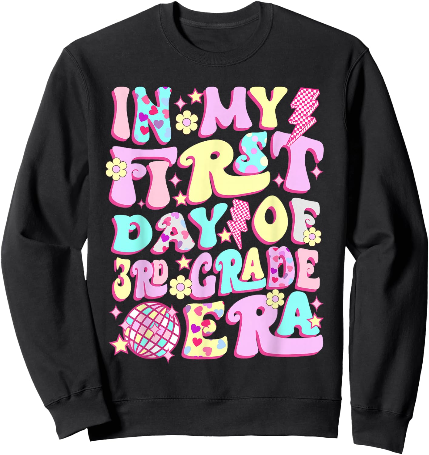 Groovy In My First Day 3rd Grade Era Back To School Girls Sweatshirt - Sweatshirt | Black