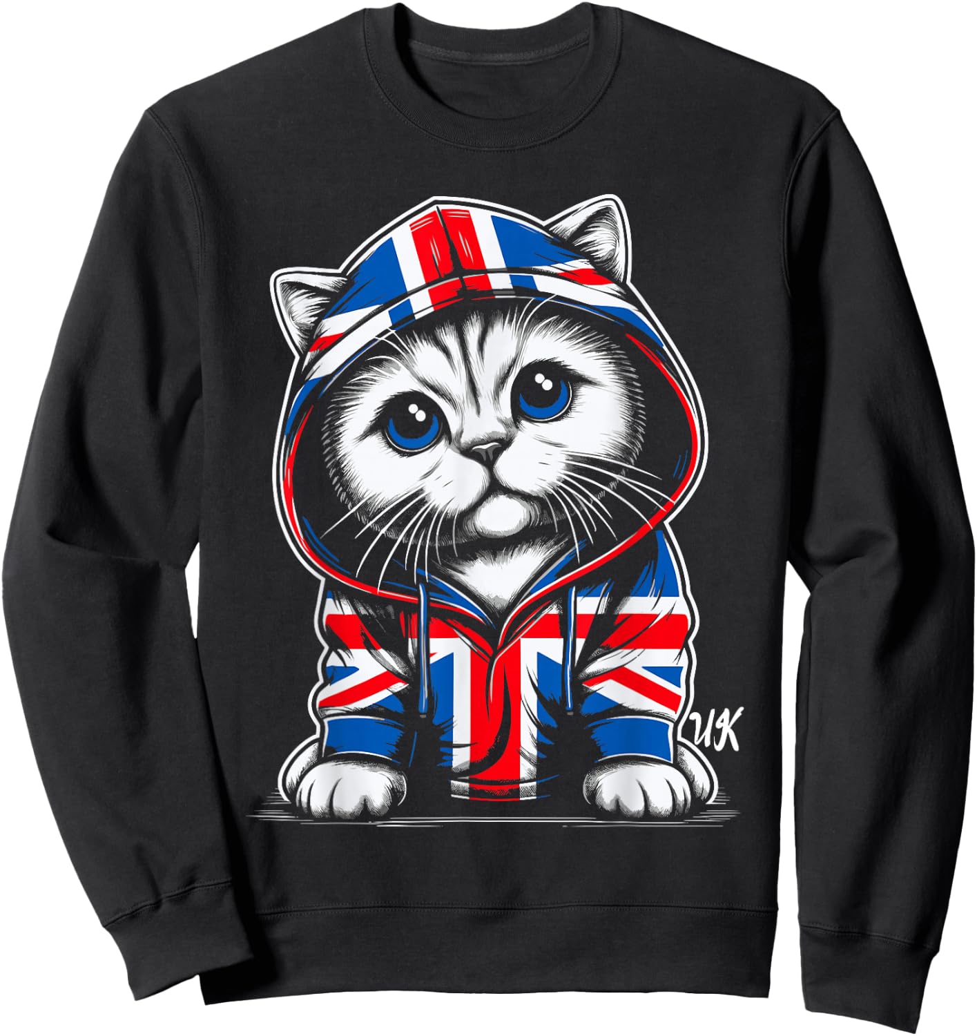 Cat UK British Flag England Sweatshirt - Sweatshirt | Black