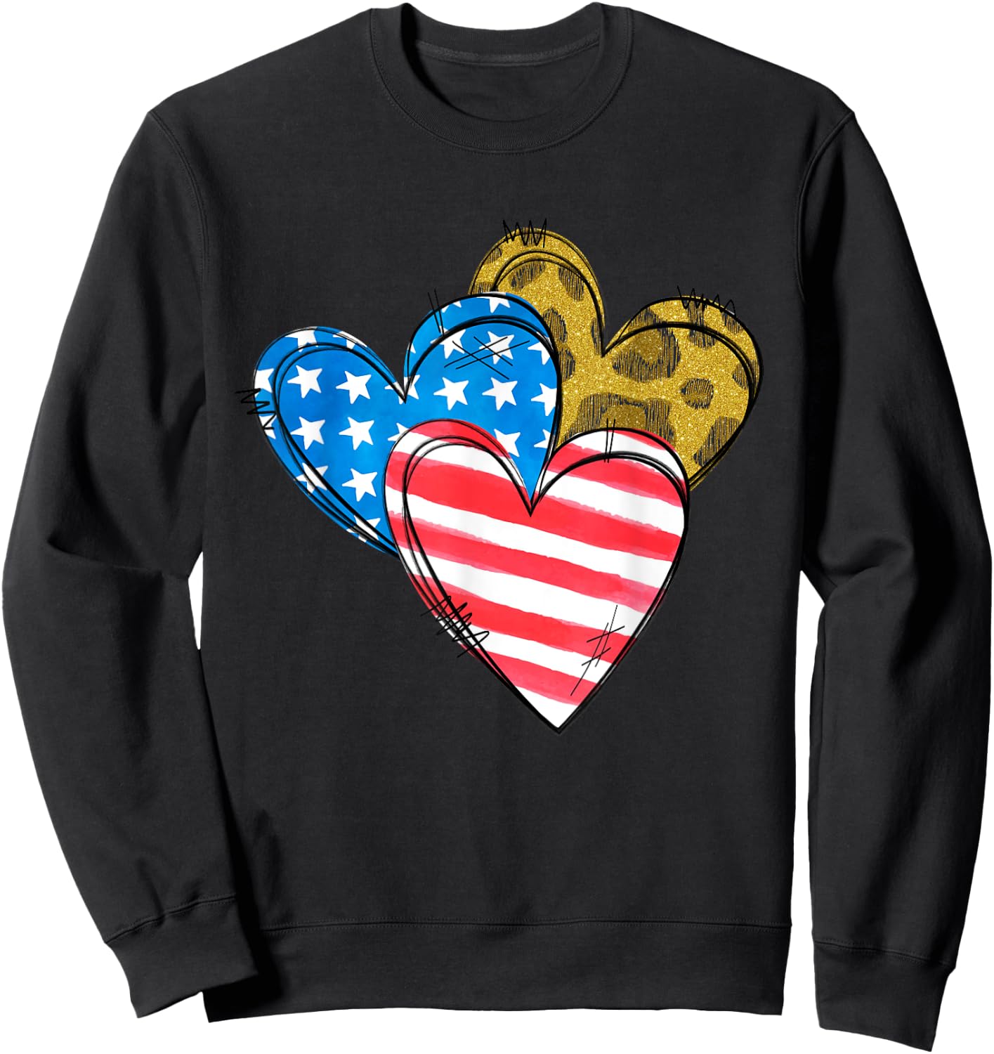 Leopard American Flag Heart Shirt 4th Of July Cute Patriotic Sweatshirt - Sweatshirt | Black