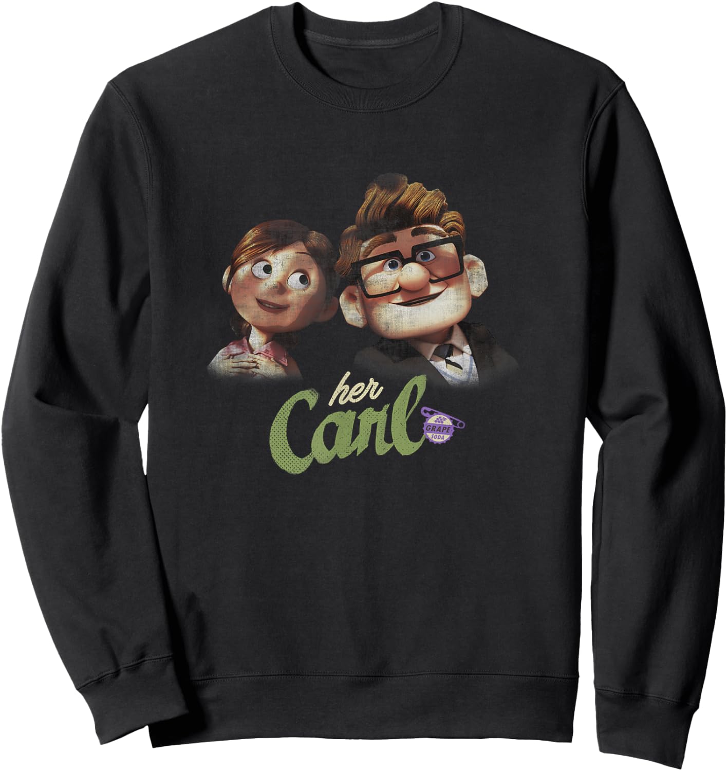 Disney Pixar Up Carl & Ellie Couple Her Carl Distressed Sweatshirt - Sweatshirt | Black