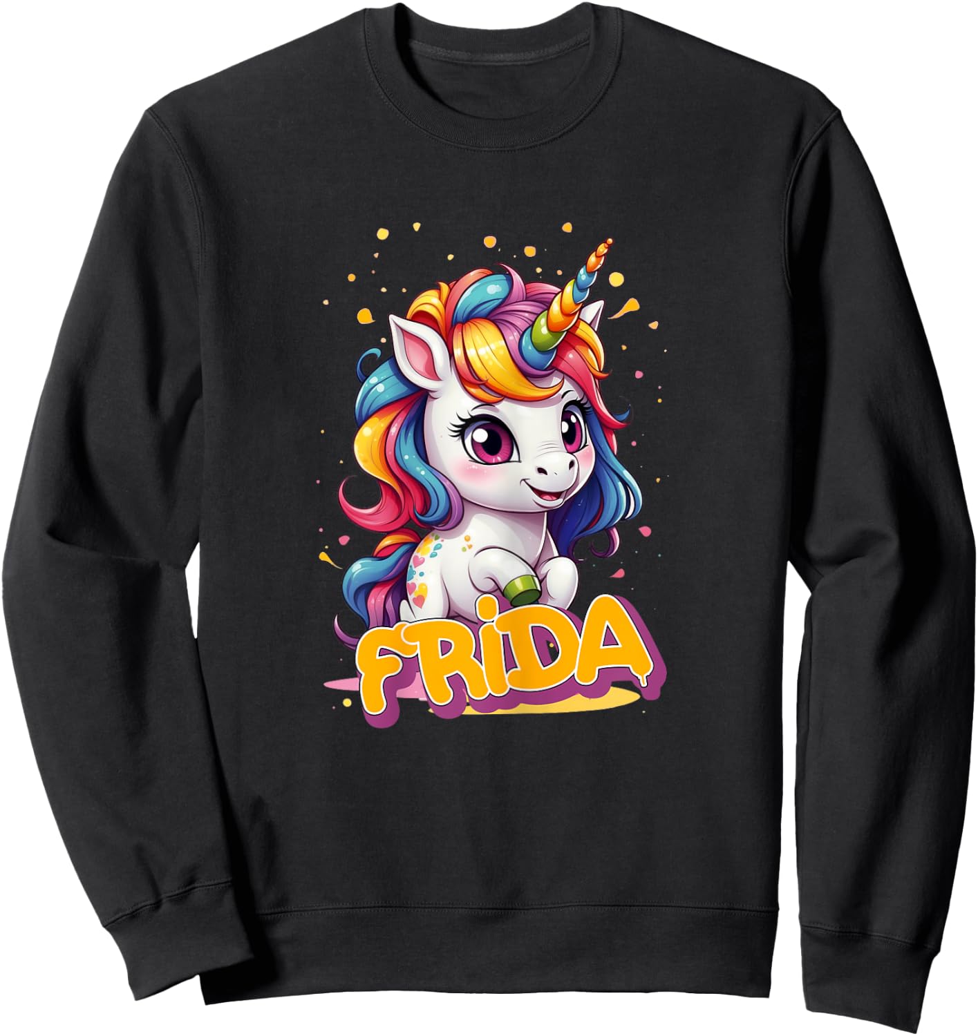 FRIDA - Adorable girl name with beautiful Unicorn Sweatshirt - Sweatshirt | Black