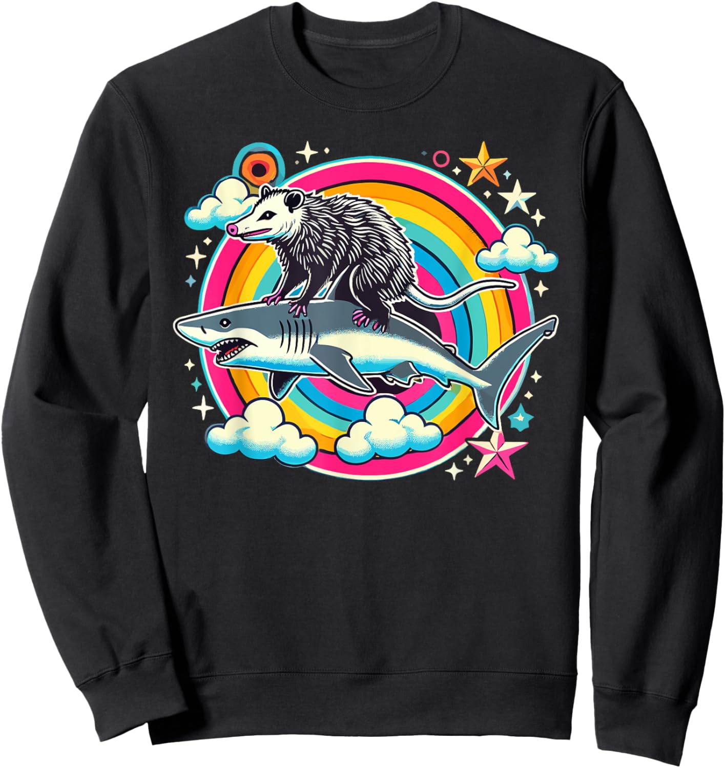 Opossum Riding Shark Funny Graphic Possum Sweatshirt - Sweatshirt | Black
