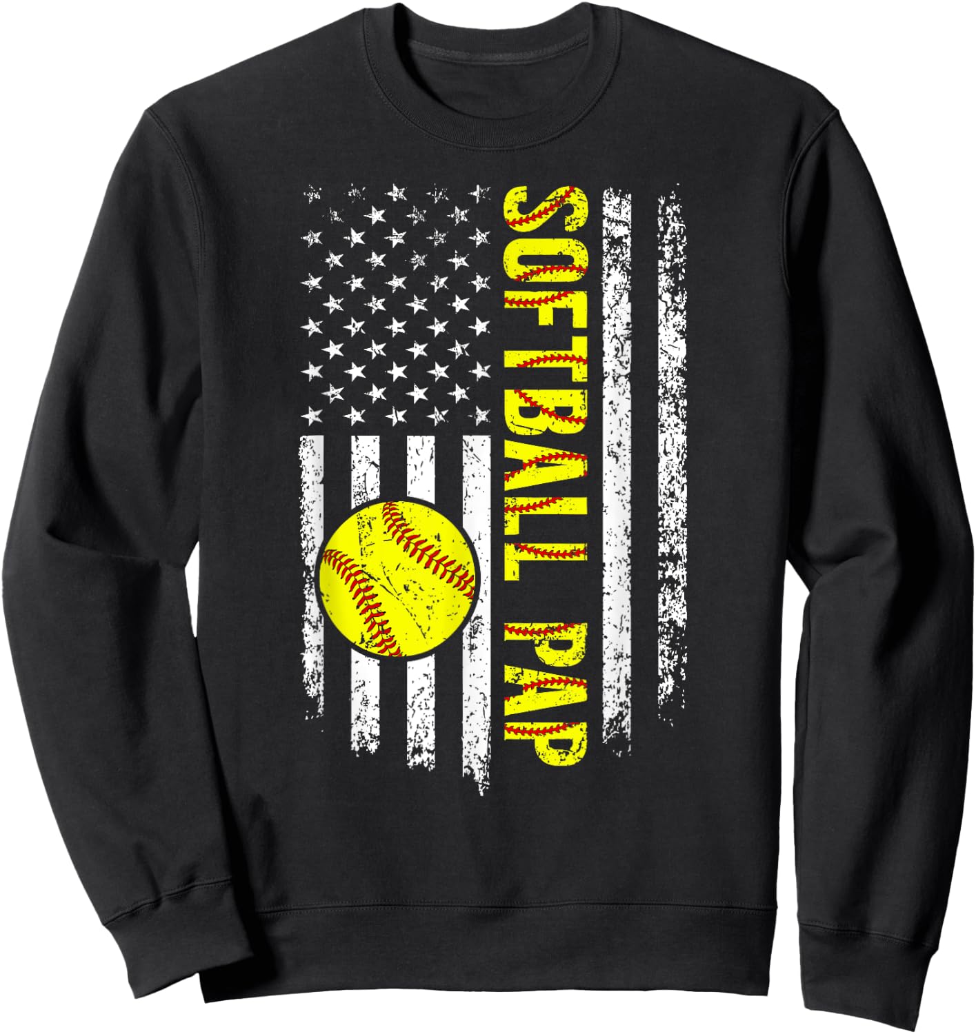 Softball Pap Grandpa US Flag Pap Of A Softball Player Pap Sweatshirt - Sweatshirt | Black