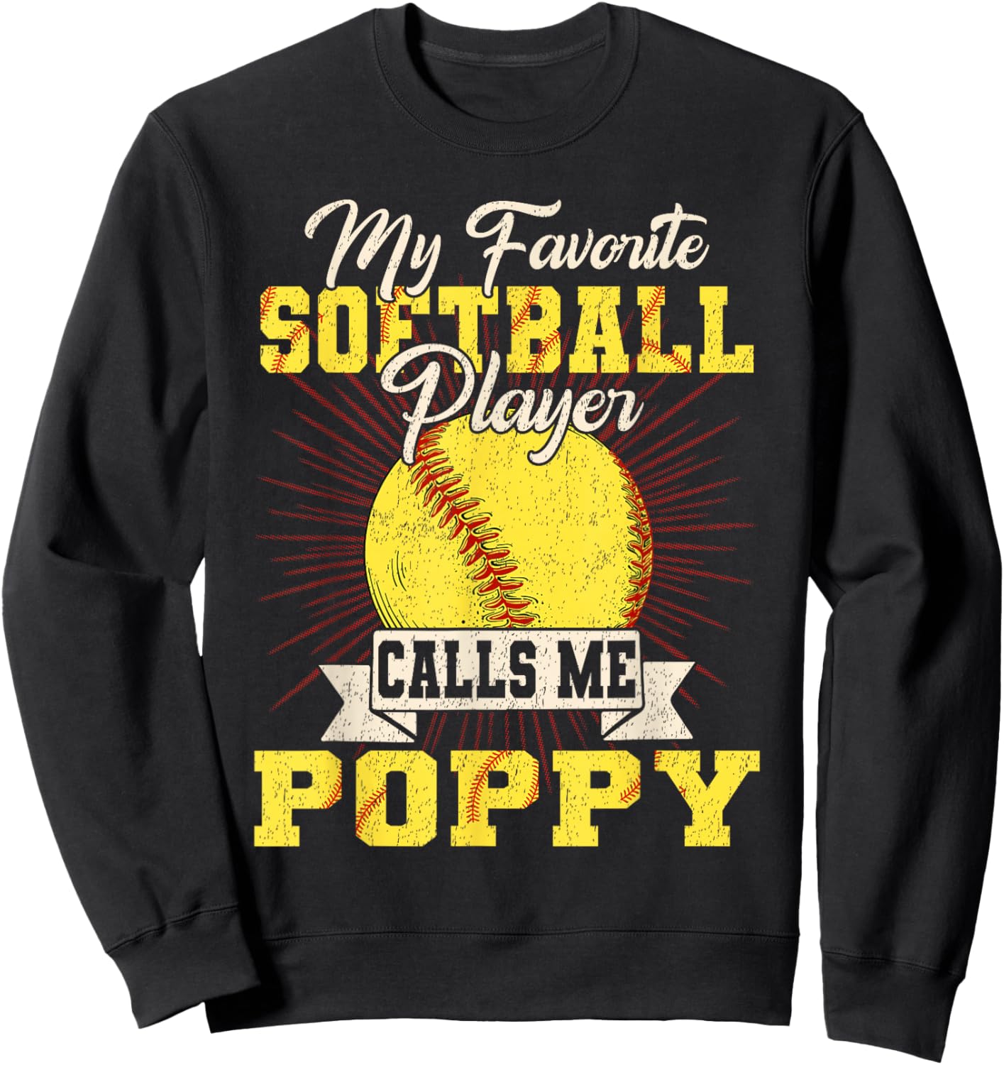 Vintage My Favorite Softball Player Calls Me Poppy Sweatshirt - Sweatshirt | Black
