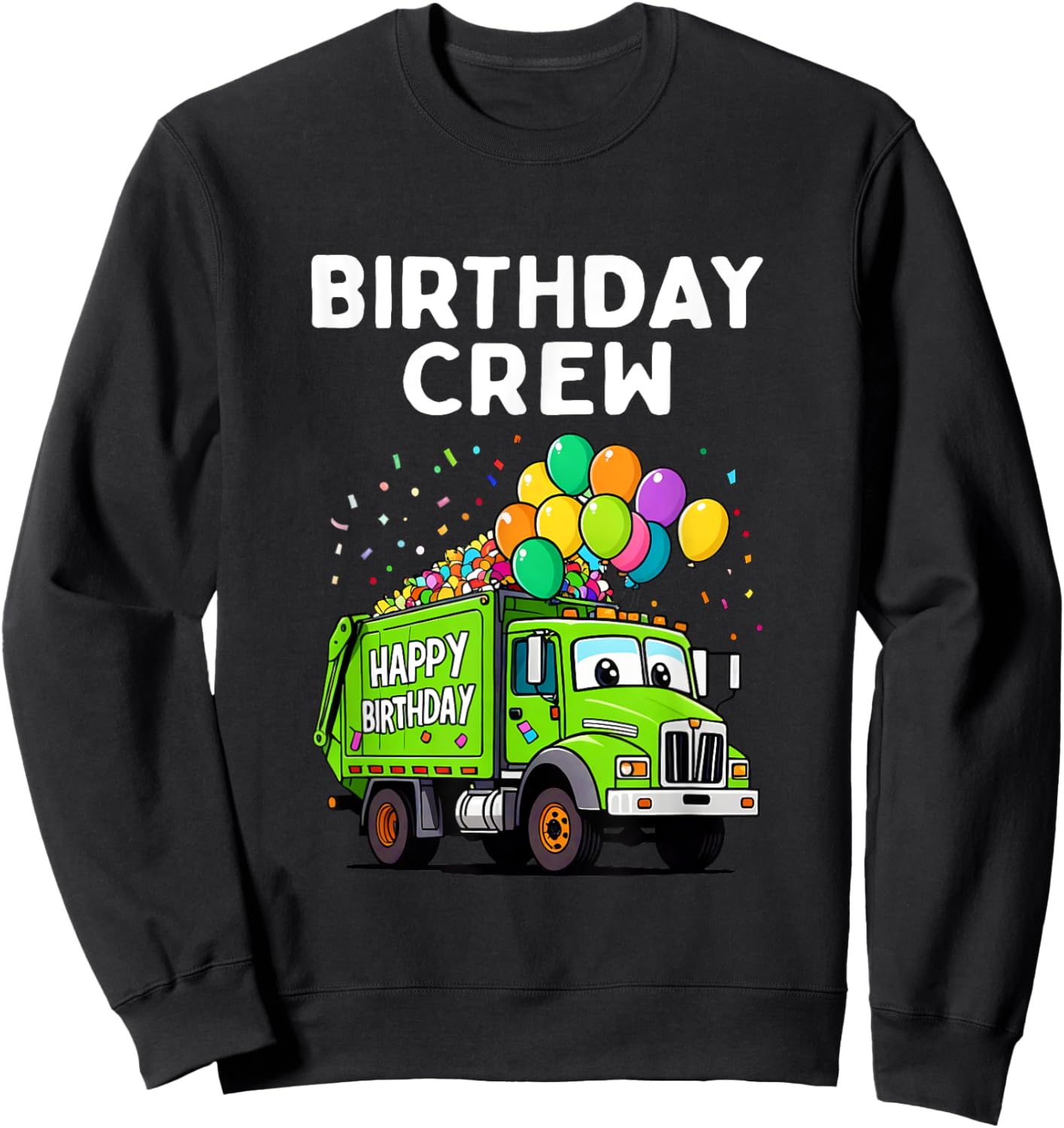 Birthday Crew Boys Garbage Truck Bday Family Matching Kids Sweatshirt - Sweatshirt | Black