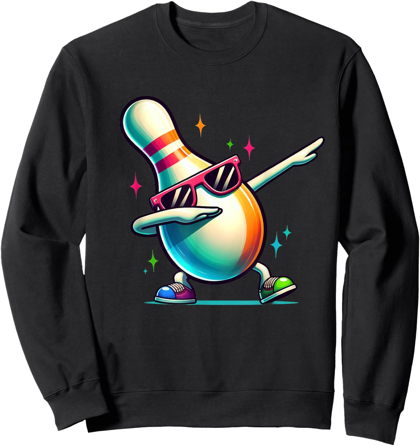 Bowling Pin Dabbing Sunglasses Bowler Player Kids Boys Men Sweatshirt - Sweatshirt | Black