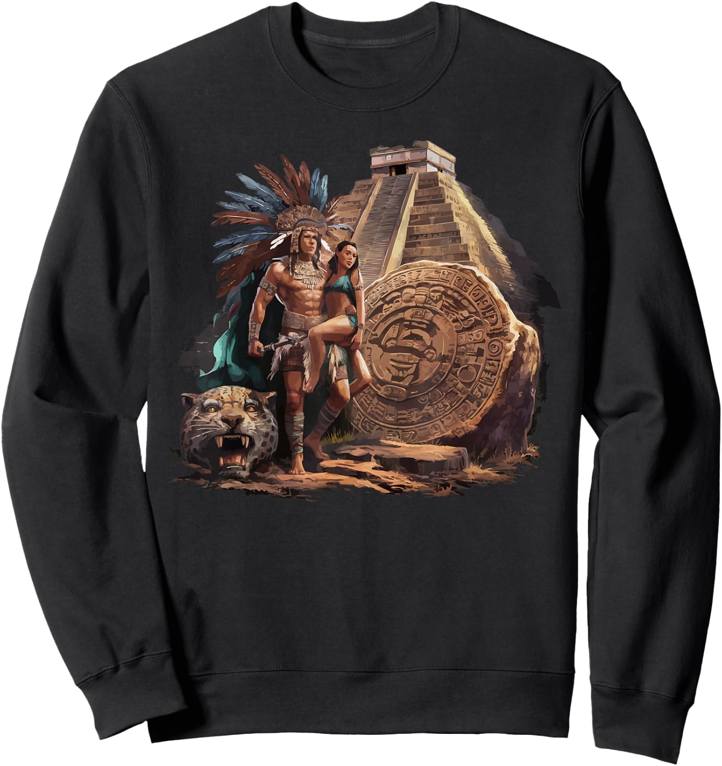 Aztec Warrior Mayan Indigenous Mexican Aztec Jaguar Sweatshirt - Sweatshirt | Black