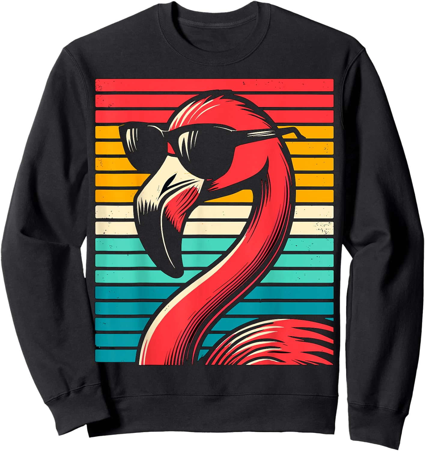 cool Flamingo with Sunglasses 70s 80s 90s Party Retro Sweatshirt - Sweatshirt | Black