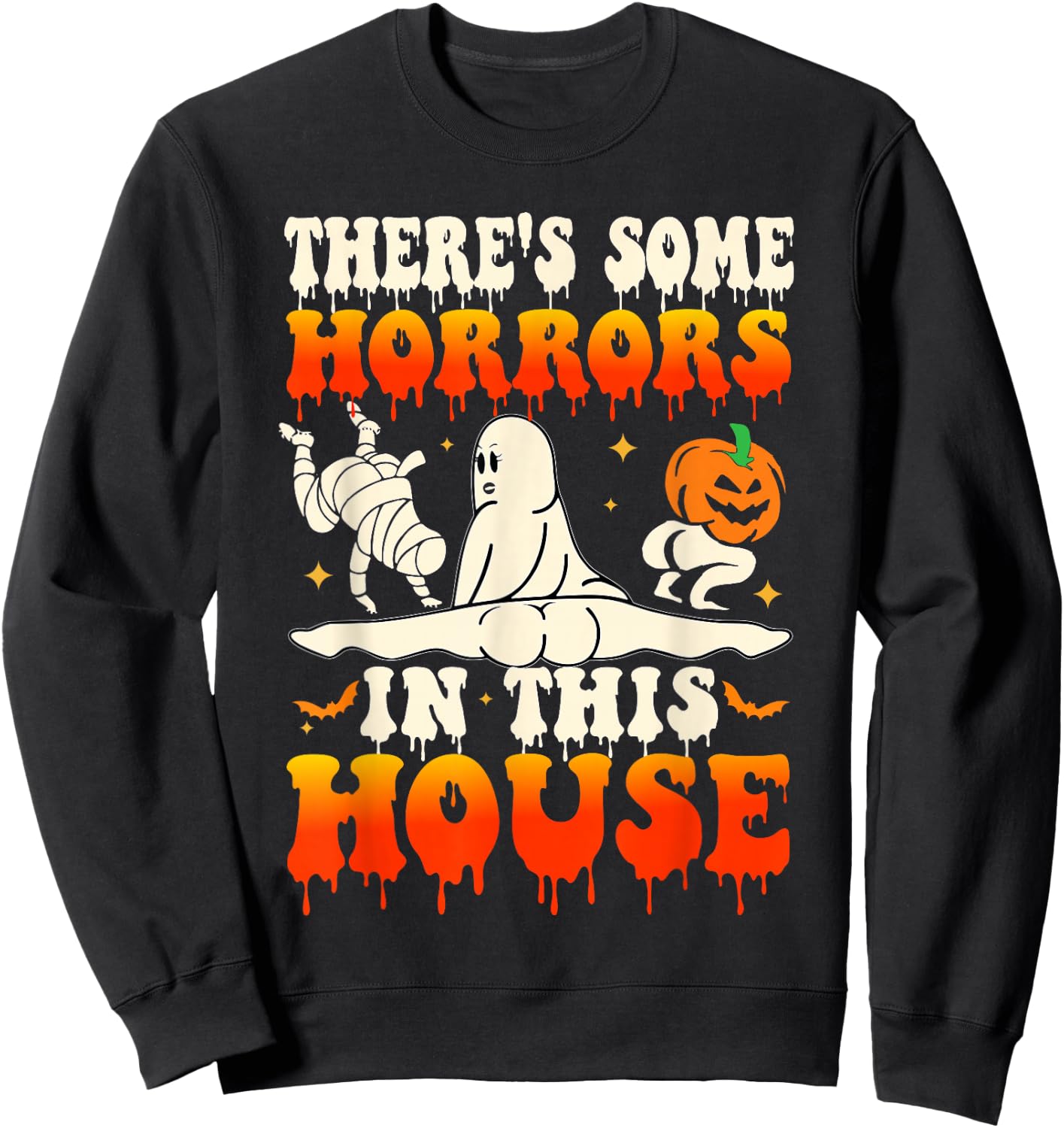 There's Some Horrors In This House Funny Ghost Halloween Sweatshirt - Sweatshirt | Black
