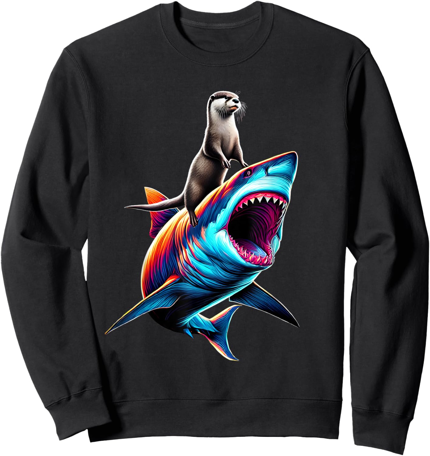 Funny Otter Riding Shark Otter Lover Sweatshirt - Sweatshirt | Black