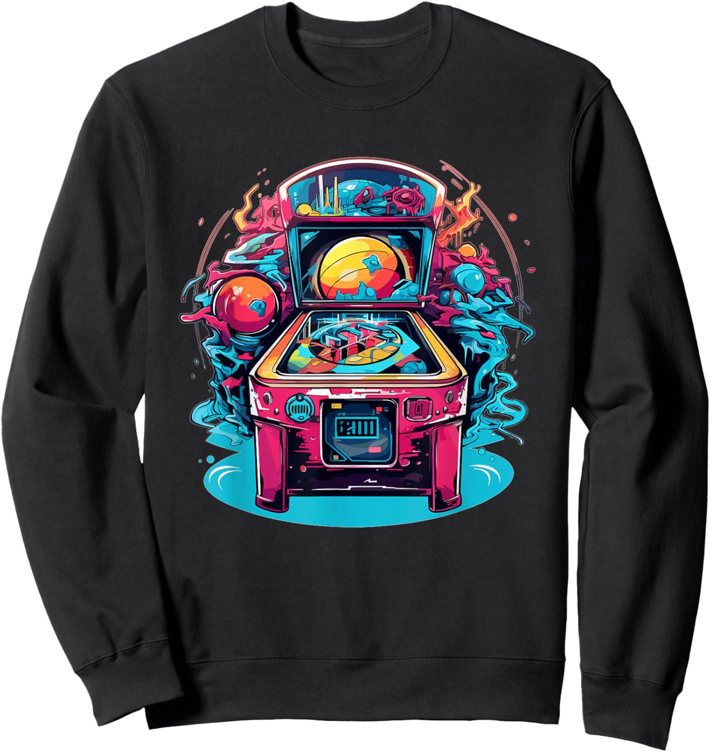 Vibrant Cosmic Pinball Machine Adventure Sweatshirt - Sweatshirt | Black