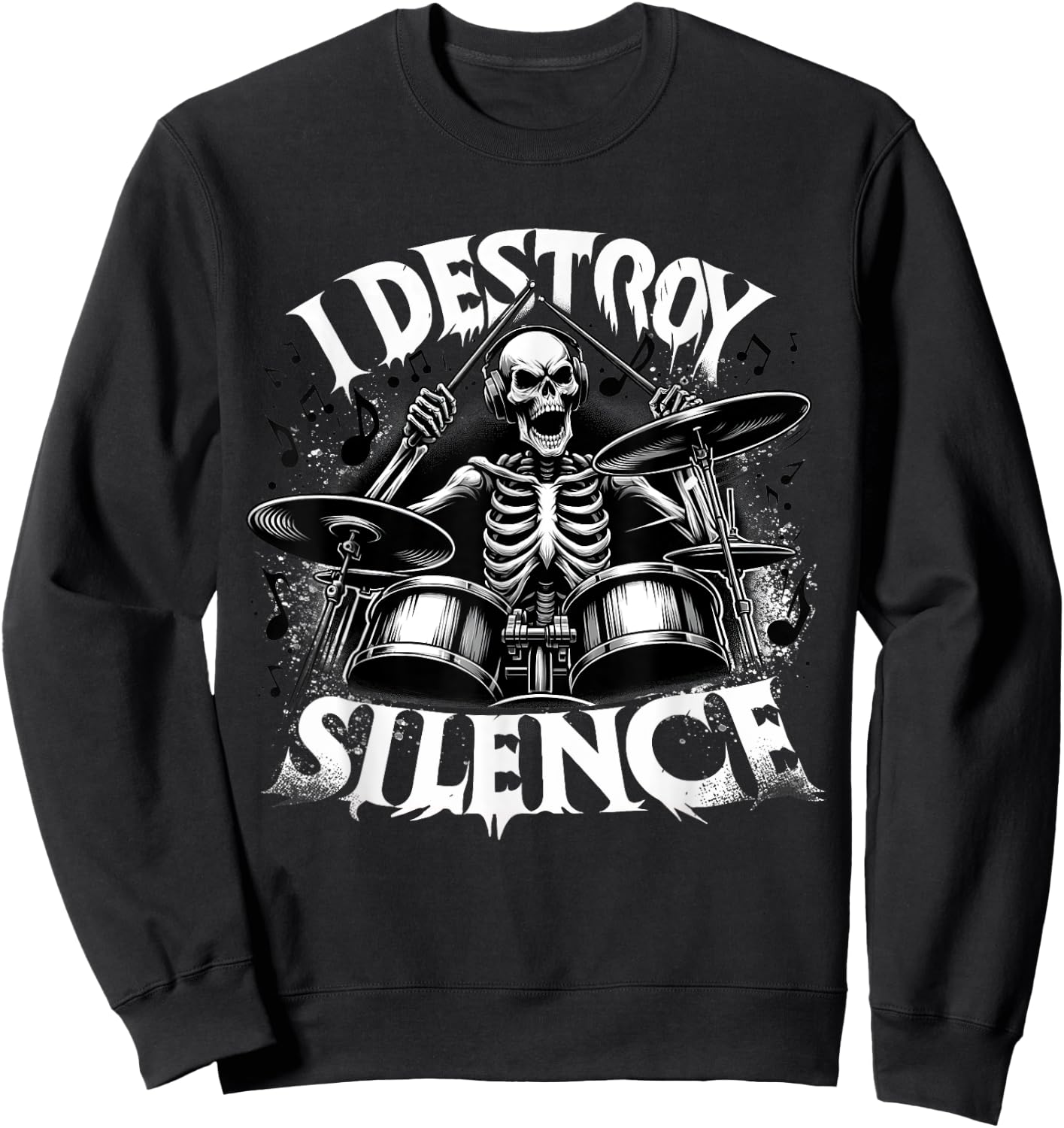 Skeleton Playing Drums - Skull Lover Halloween Costume Sweatshirt - Sweatshirt | Black