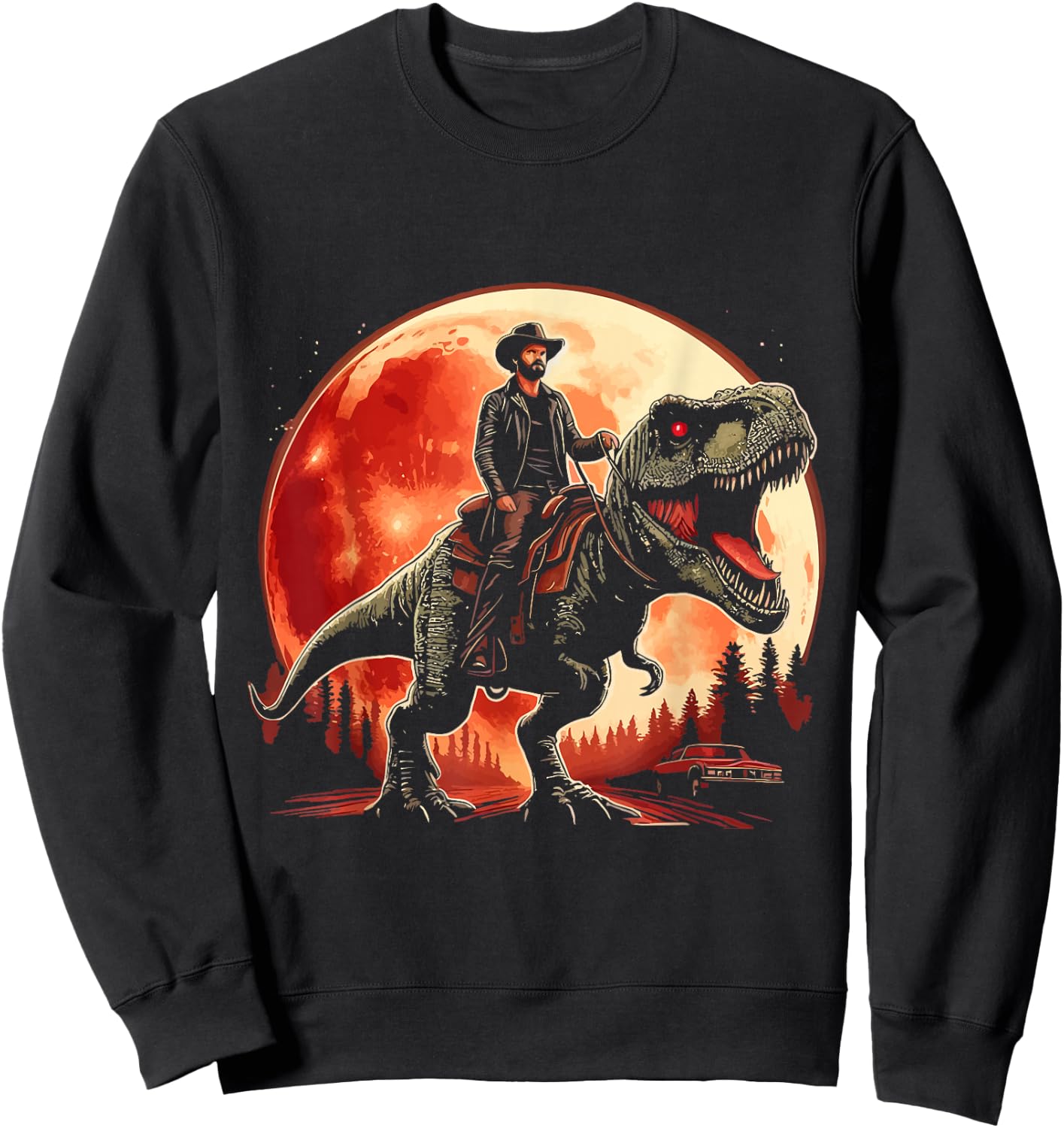 Cowboy Riding Dinosaur T Rex Sweatshirt - Sweatshirt | Black