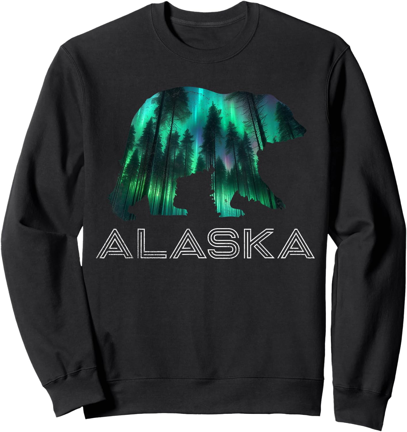 Alaskan Grizzly Bear Alaska Northern Lights Souvenir Sweatshirt - Sweatshirt | Black