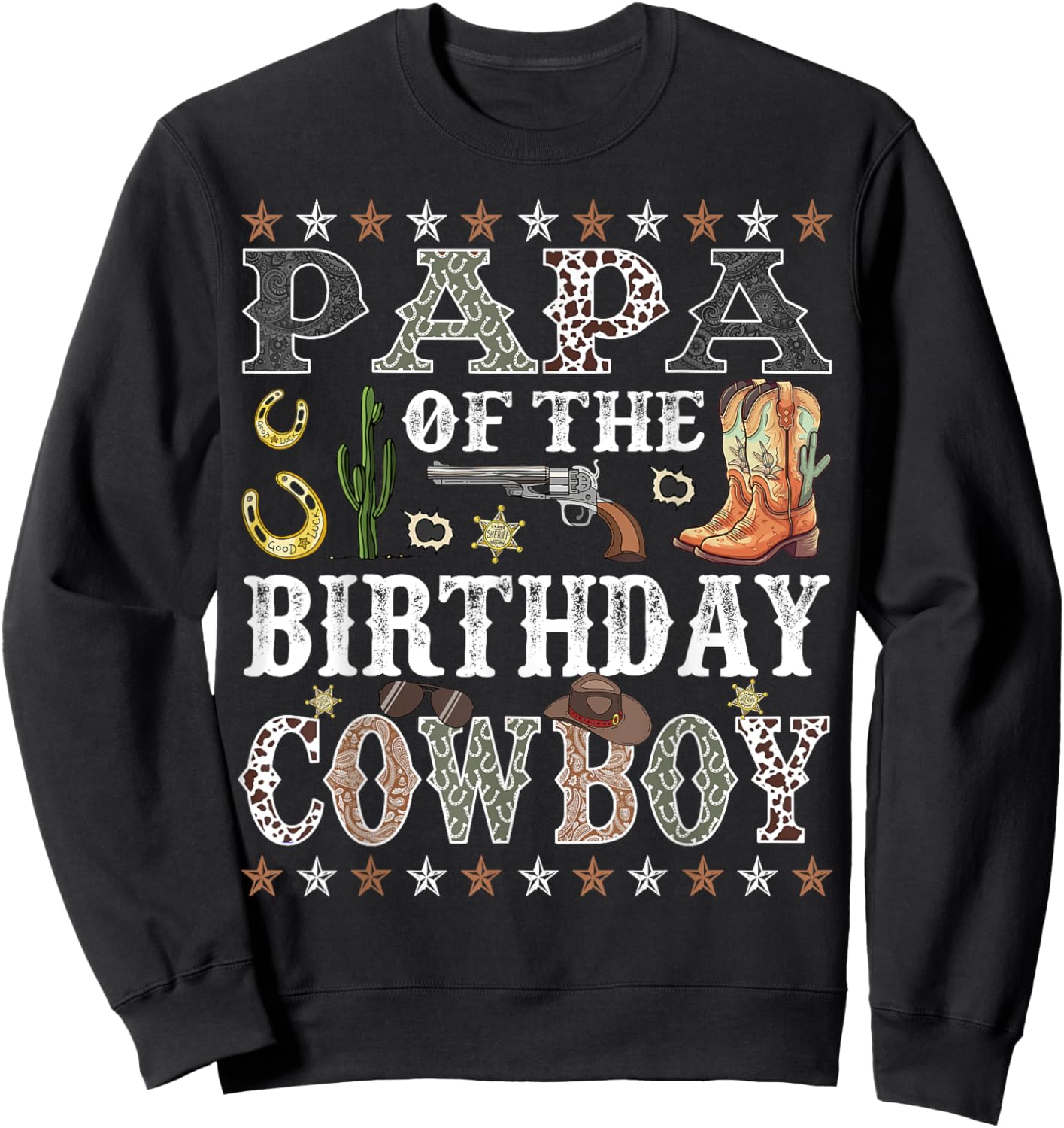 Papa Of The Birthday Cowboy Rodeo Papa Sweatshirt - Sweatshirt | Black