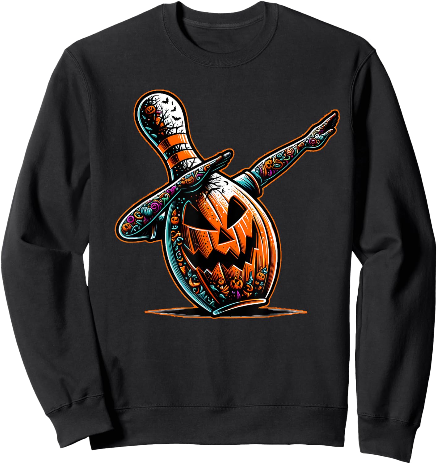 Dabbing Bowling Pin Bowler Jack O Lantern Spooky Halloween Sweatshirt - Sweatshirt | Black