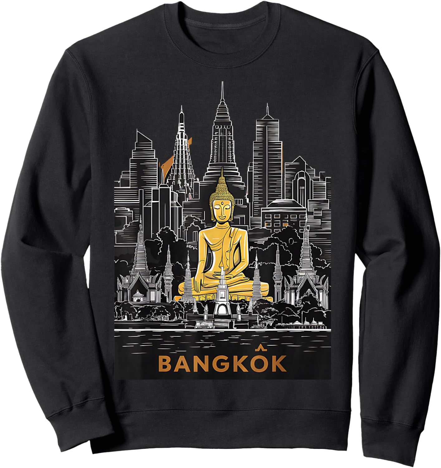 Signature Bangkok City Skyline Thailand Buddha Souvenir Sweatshirt - Sweatshirt | Black
