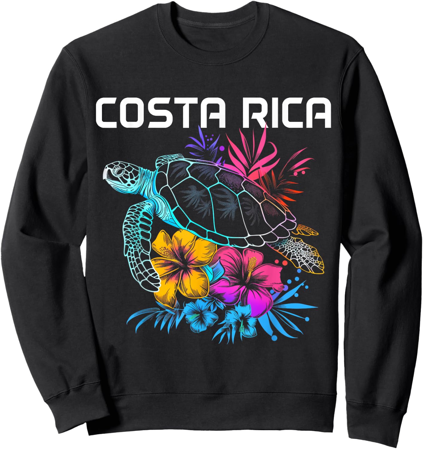 Costa Rica Sea Turtle Flowers Scuba Diving Surfer Souvenir Sweatshirt - Sweatshirt | Black