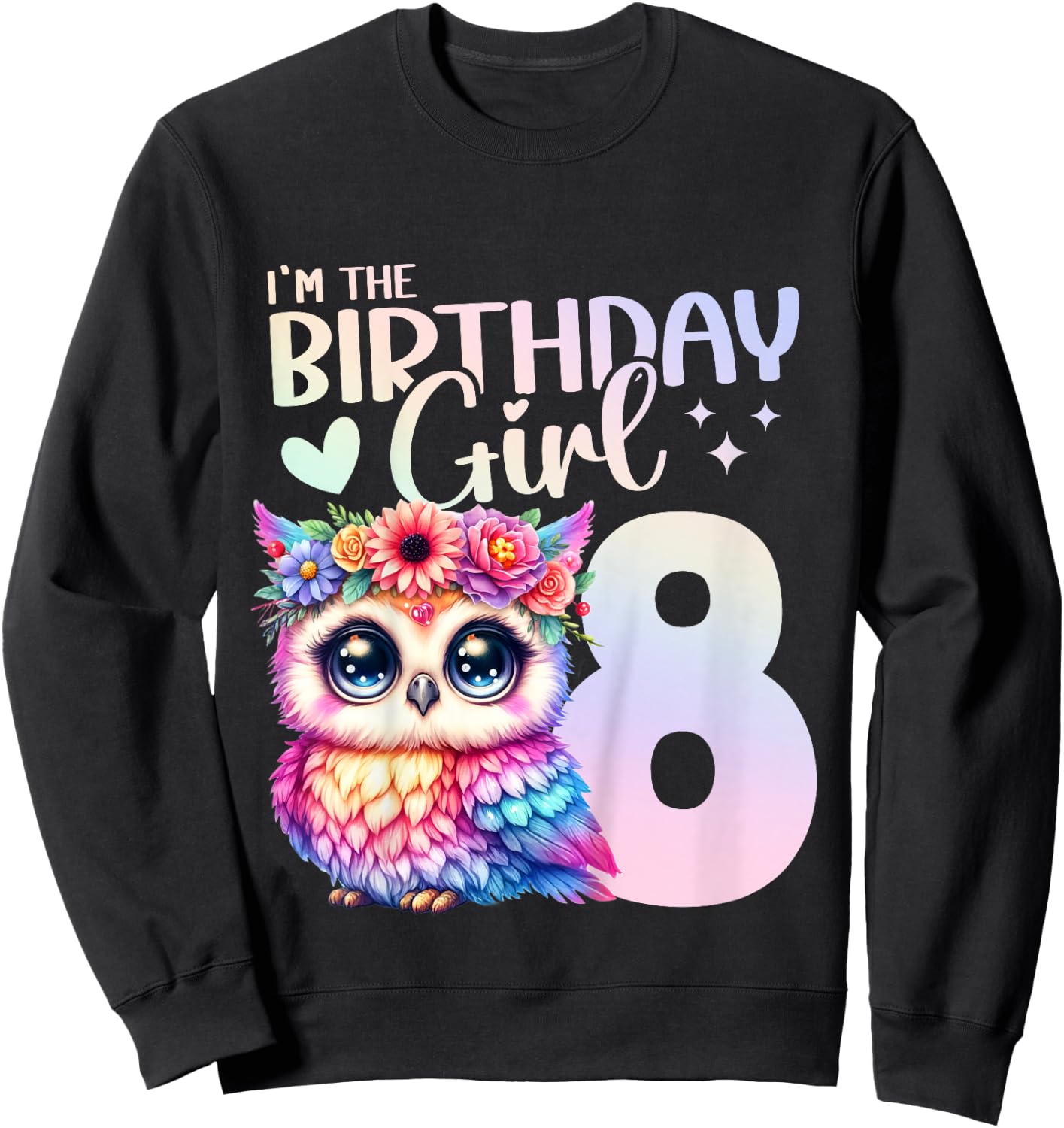 8th Birthday Owl 8 Years Eight Finally 8 Birthday Girl Sweatshirt - Sweatshirt | Black