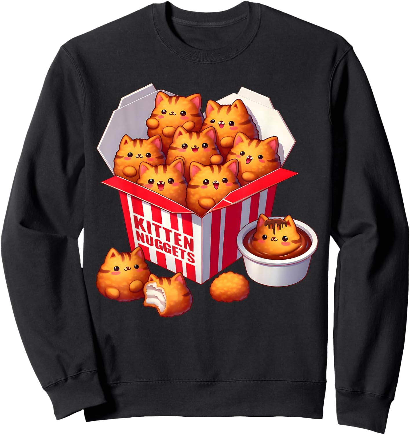 Kitten Nuggets Funny Cats and Chicken Nuggets Lover Sweatshirt - Sweatshirt | Black