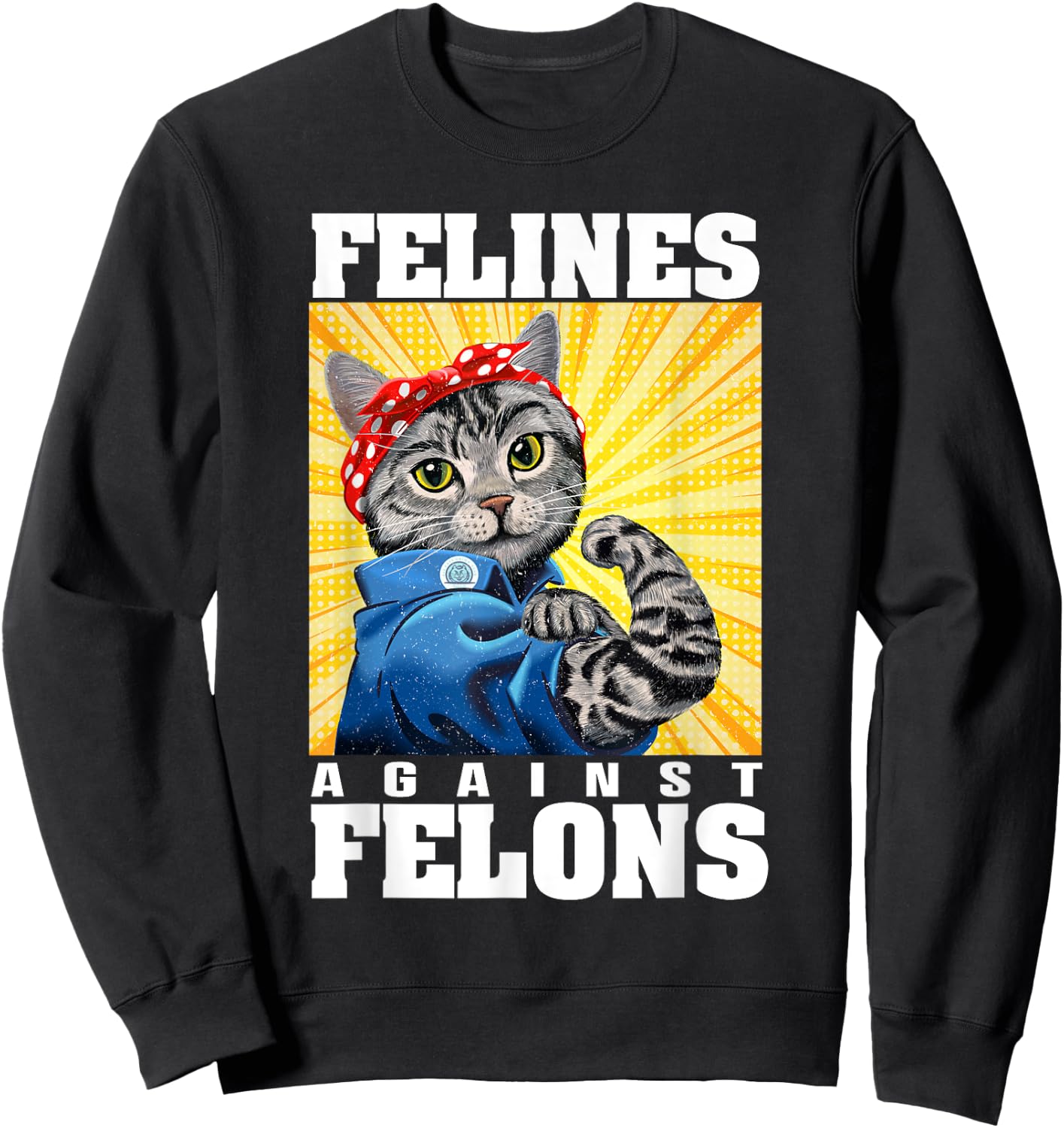 Funny Cat Felines Against Felons Men Women Sweatshirt - Sweatshirt | Black
