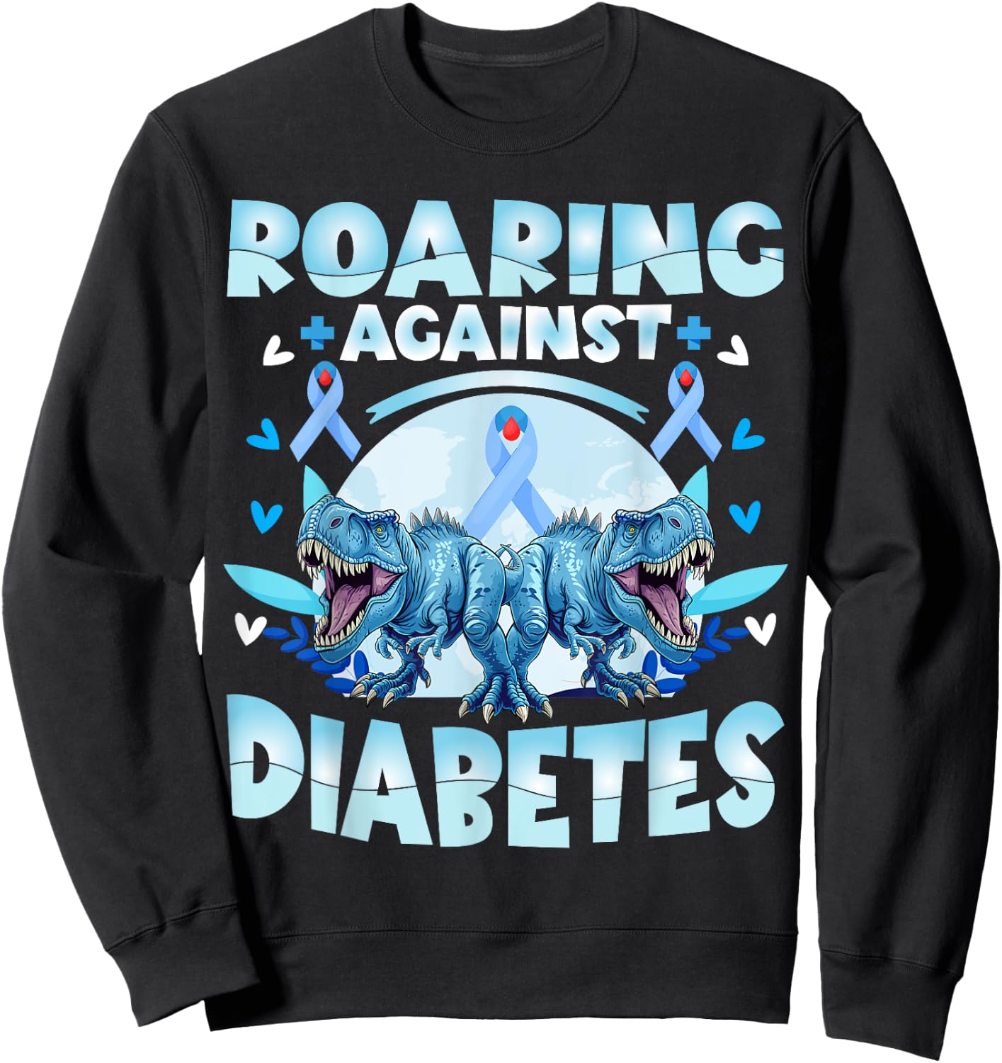 T1d Diabetes Awareness Kids T-Rex Sweatshirt - Sweatshirt | Black