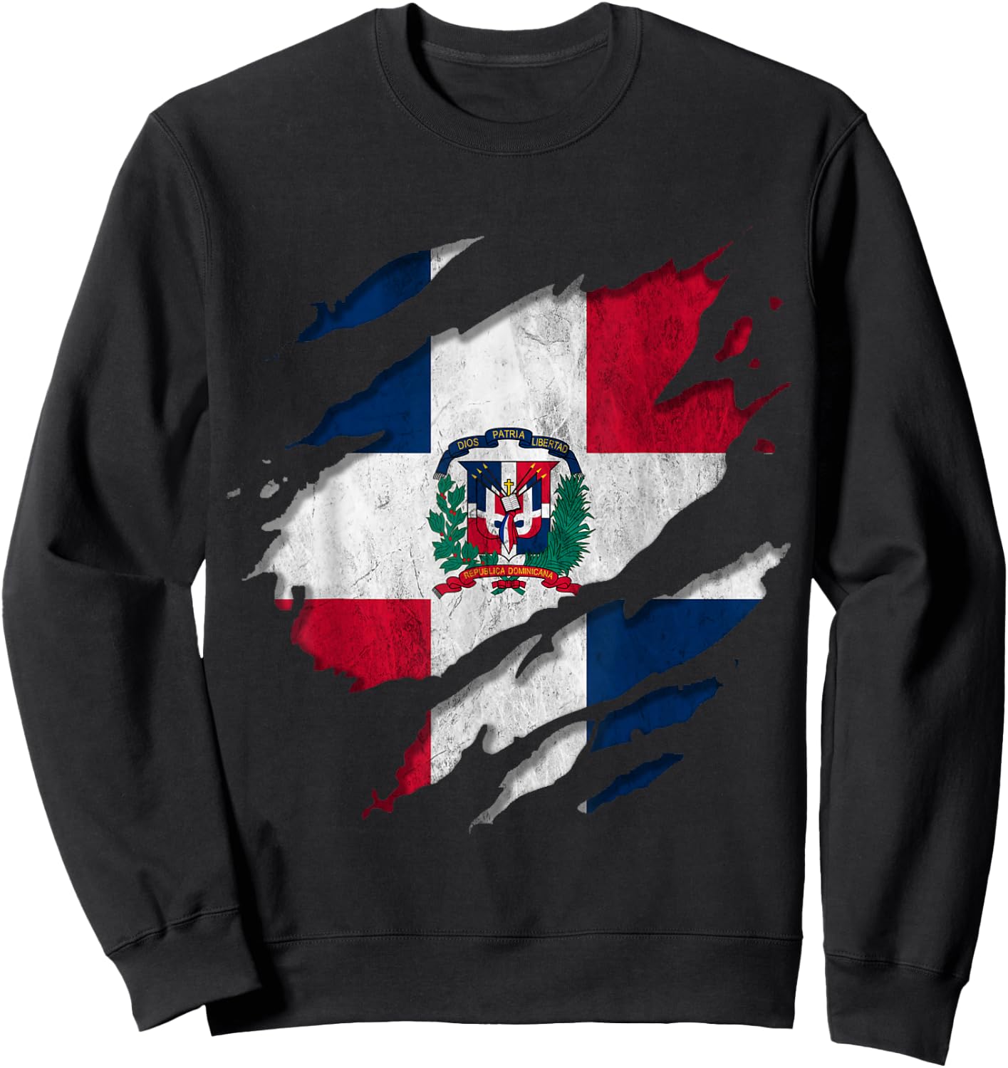 Coat of Arms Republica Dominicana Rip Reveal Dominican Flag Sweatshirt - Sweatshirt | Black