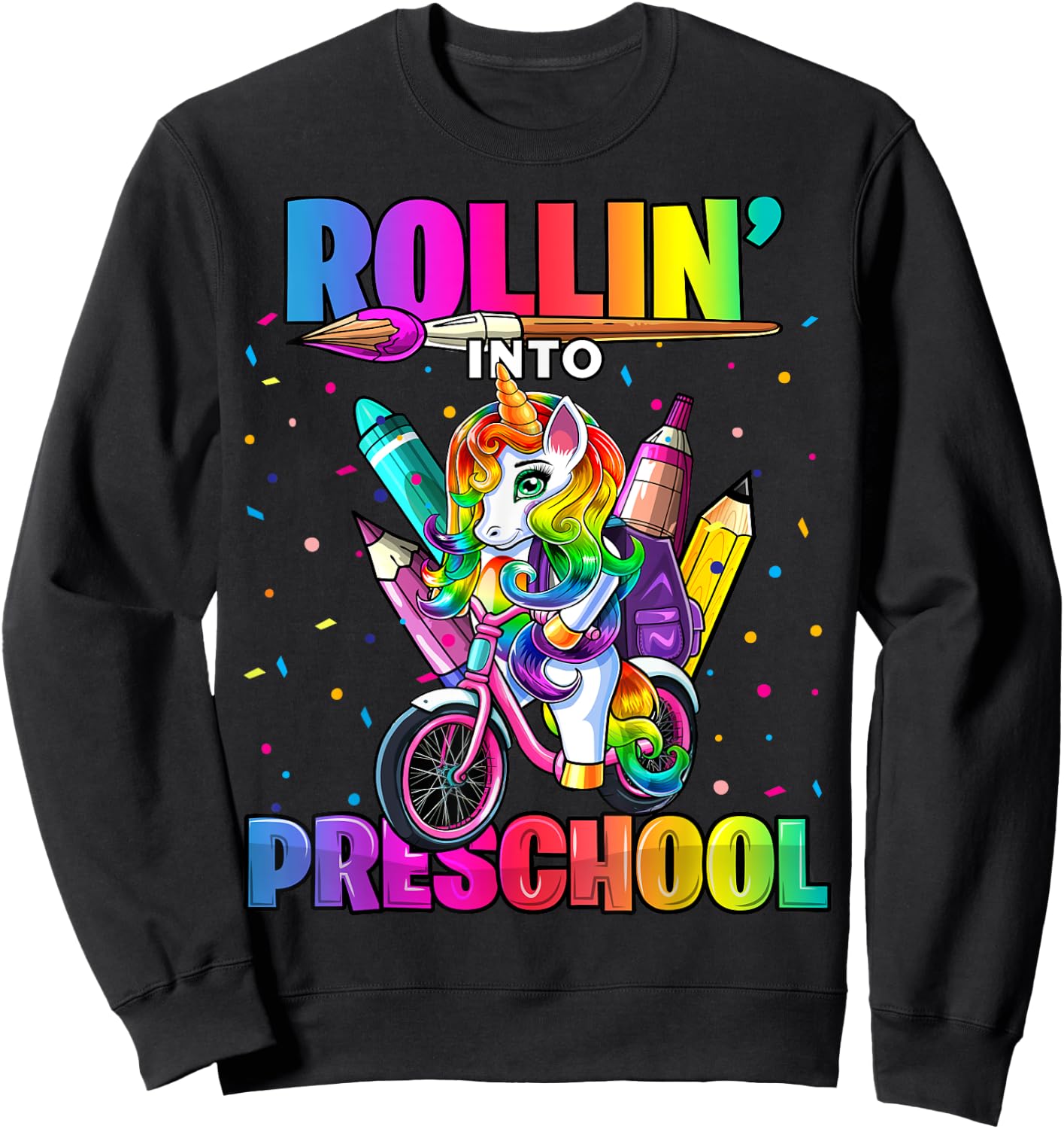 Preschool Unicorn Back to School First Day of School Girls Sweatshirt - Sweatshirt | Black