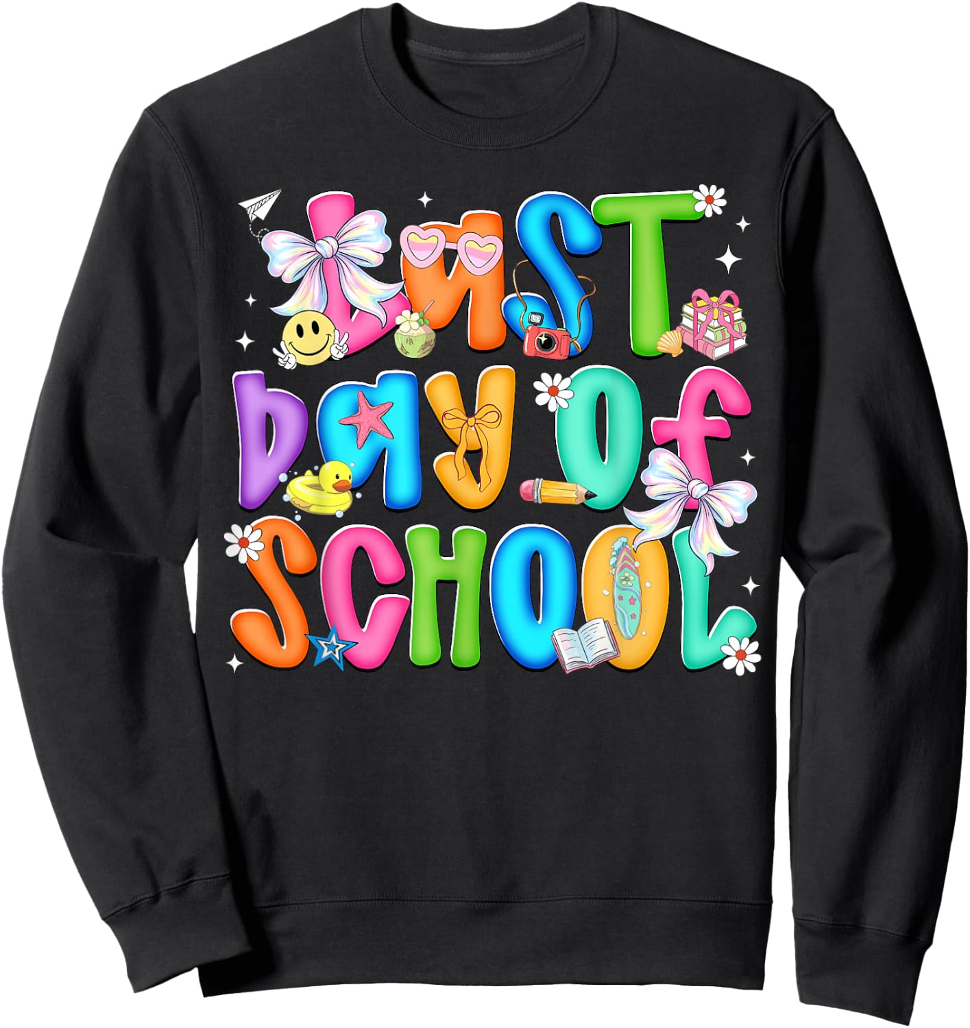 Last Day of School Colorful Coquette Bow Teacher Kids Girls Sweatshirt - Sweatshirt | Black