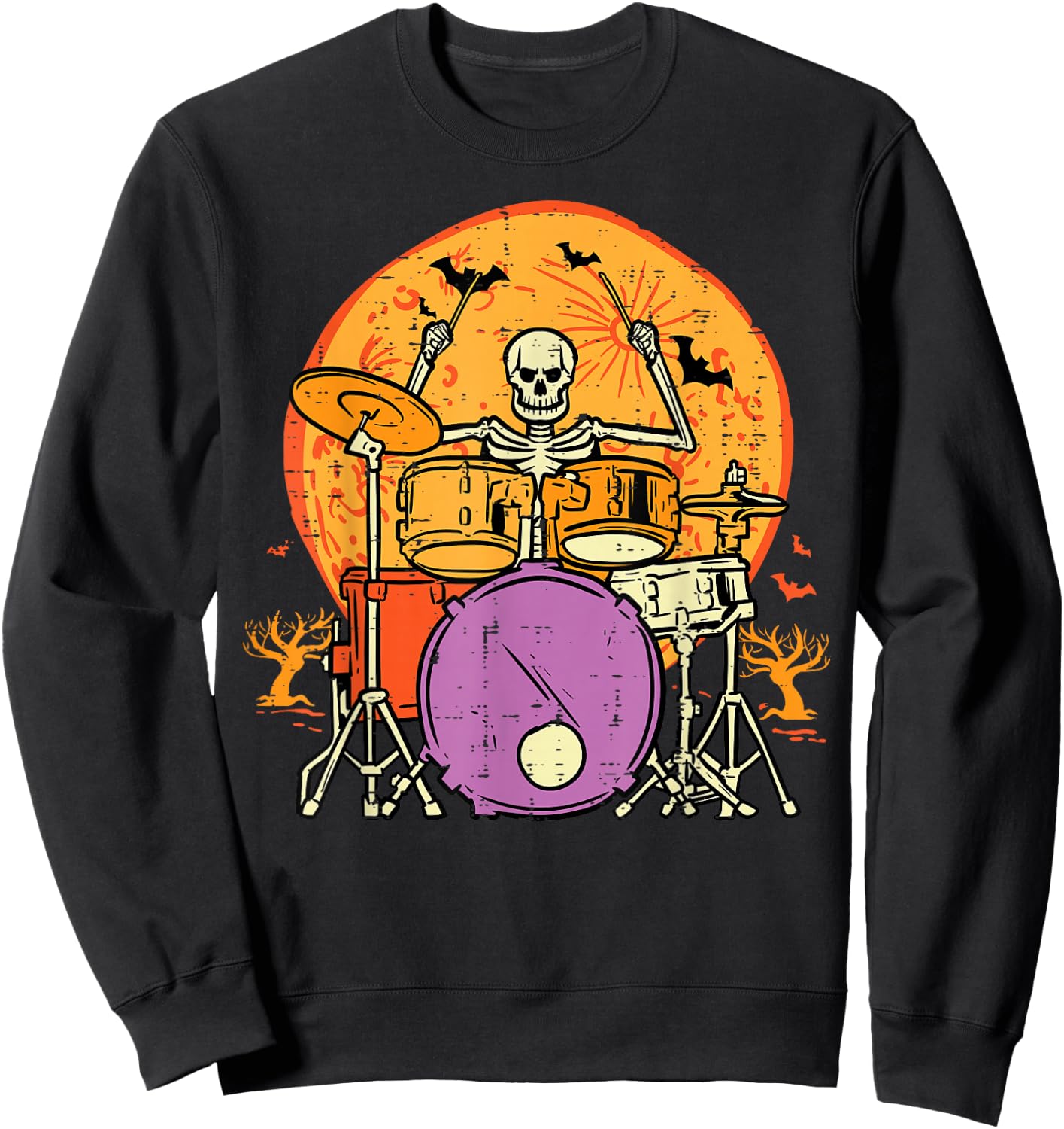 Halloween Skeleton Drummer Costume Rock Rocker Men Boys Kids Sweatshirt - Sweatshirt | Black