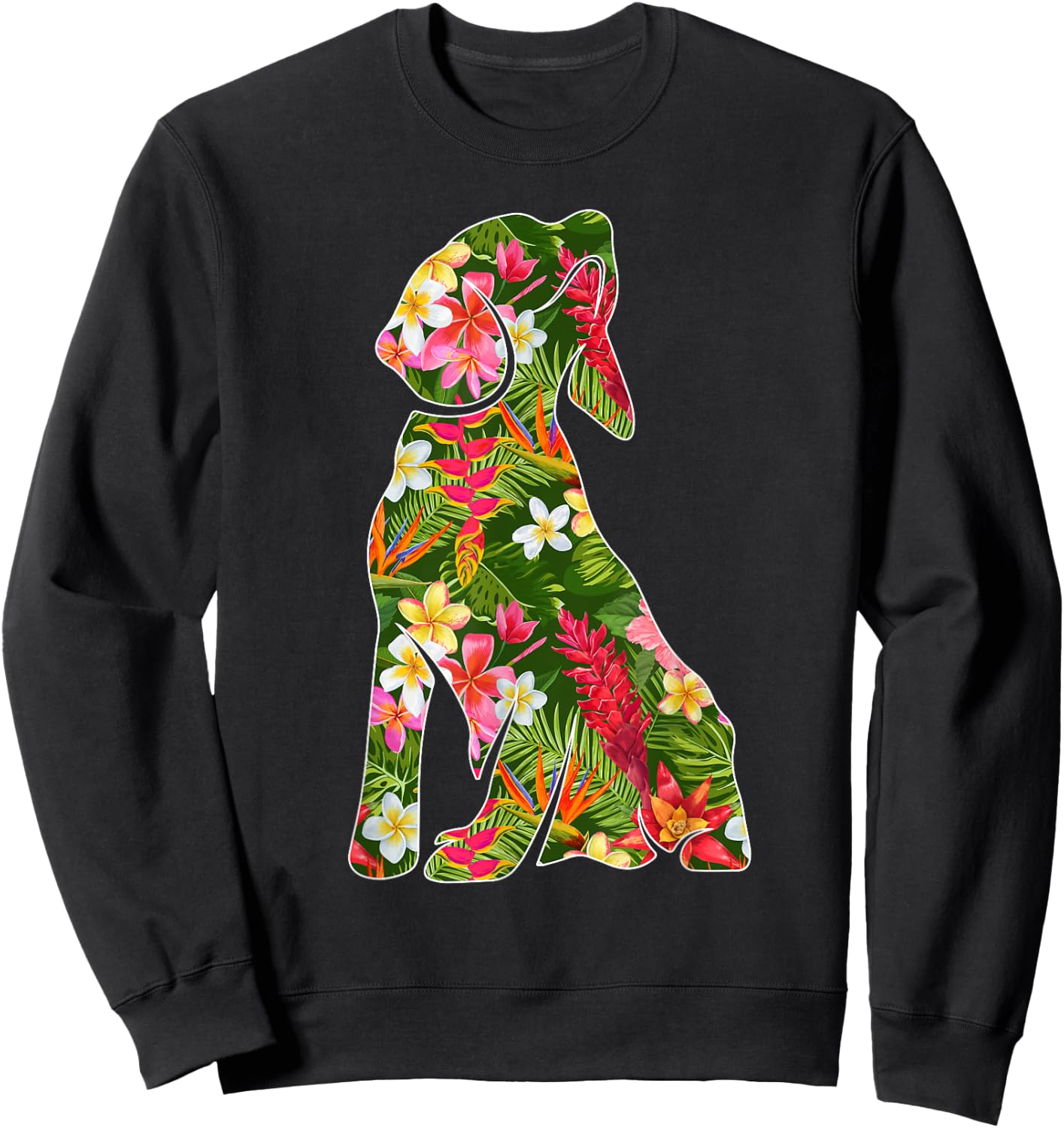 Funny Silhouette Of Beagle Dog Hawaiian Floral Summer Vibes Women Kids Sweatshirt - Sweatshirt | Black