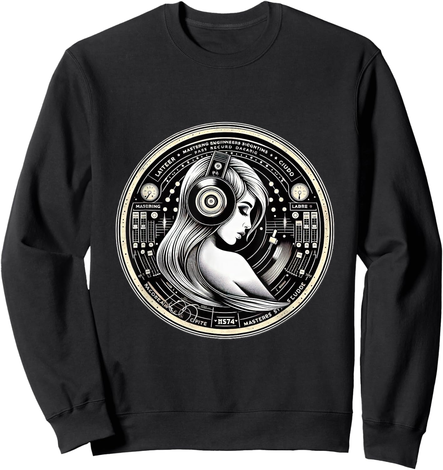 Vinyl Record Beautiful Woman Headphones Sweatshirt - Sweatshirt | Black