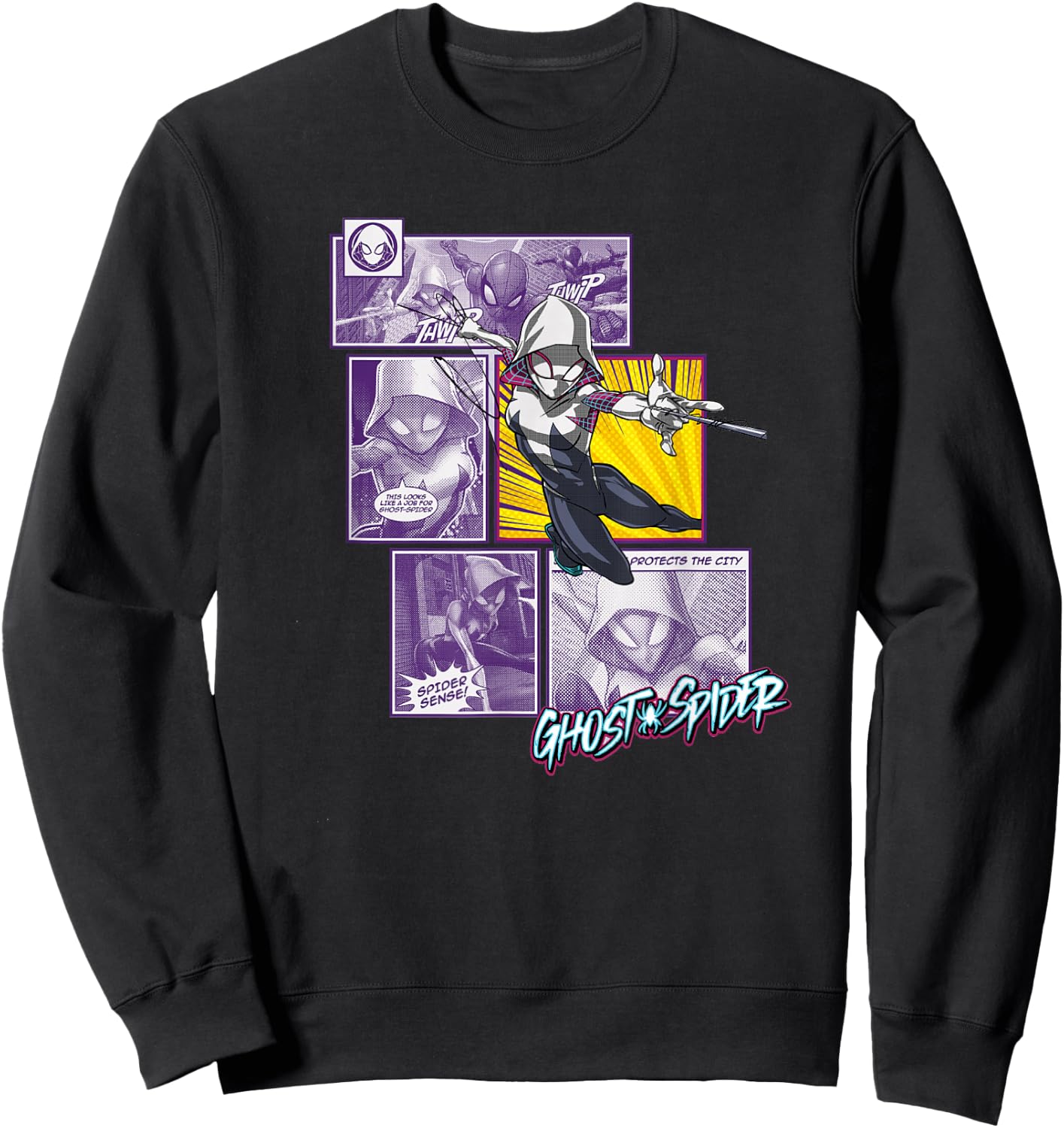Marvel Comics Spider-Gwen Ghost-Spider Comic Panel Sweatshirt - Sweatshirt | Black