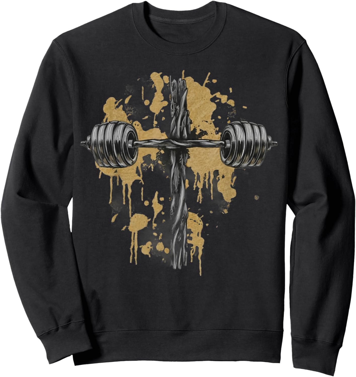 Barbell Cross Funny Christian Gym Jesus Weight Lifting God , Small, Black Sweatshirt - Sweatshirt | Black