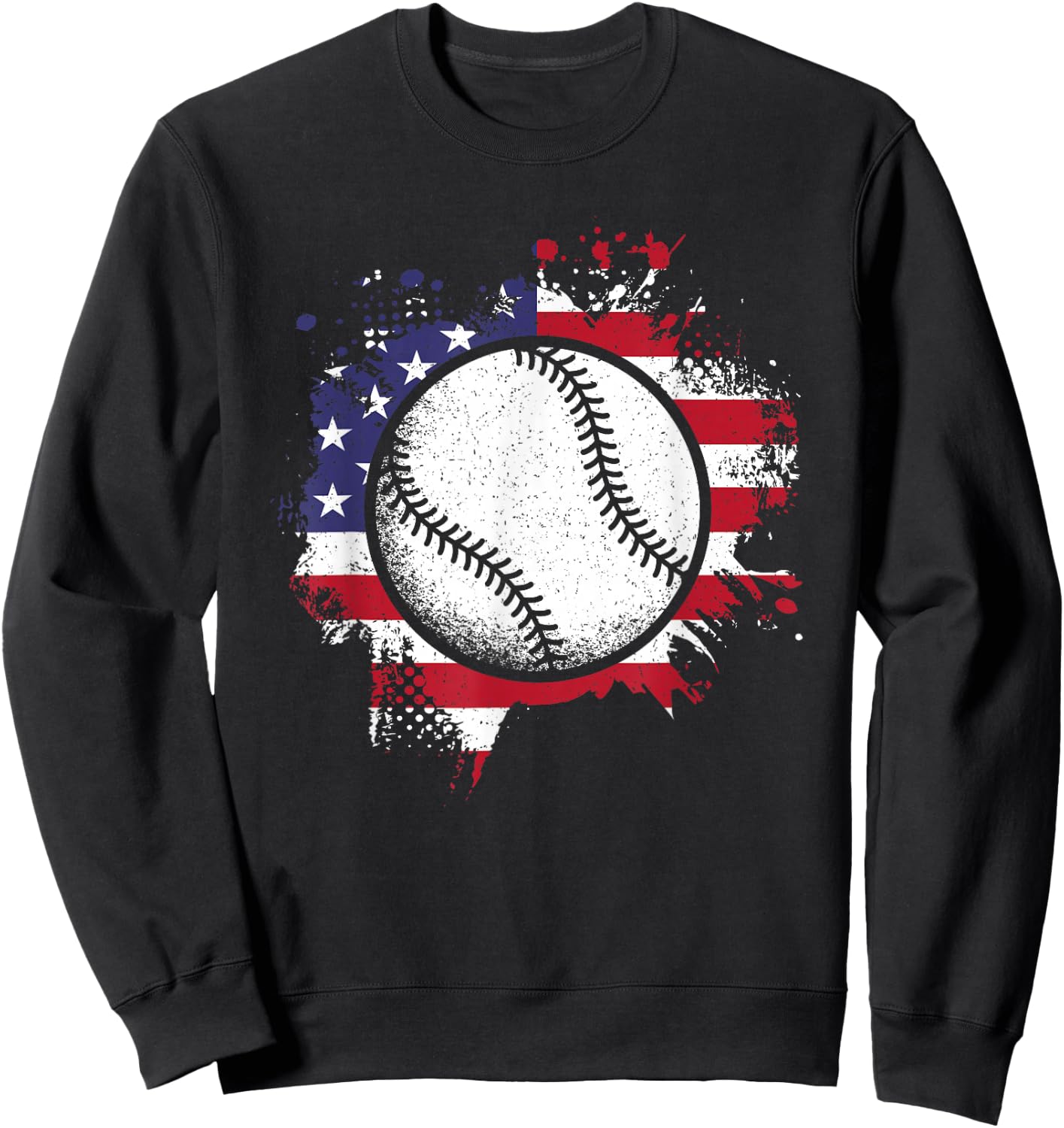 Baseball American Flag Vintage Baseball Lover Men Women Kids Sweatshirt - Sweatshirt | Black