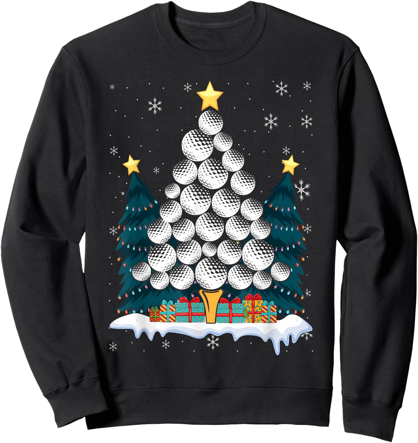 Golf Balls Christmas Tree Xmas Golfing Golfer Christmas Golf Sweatshirt - Sweatshirt | Black