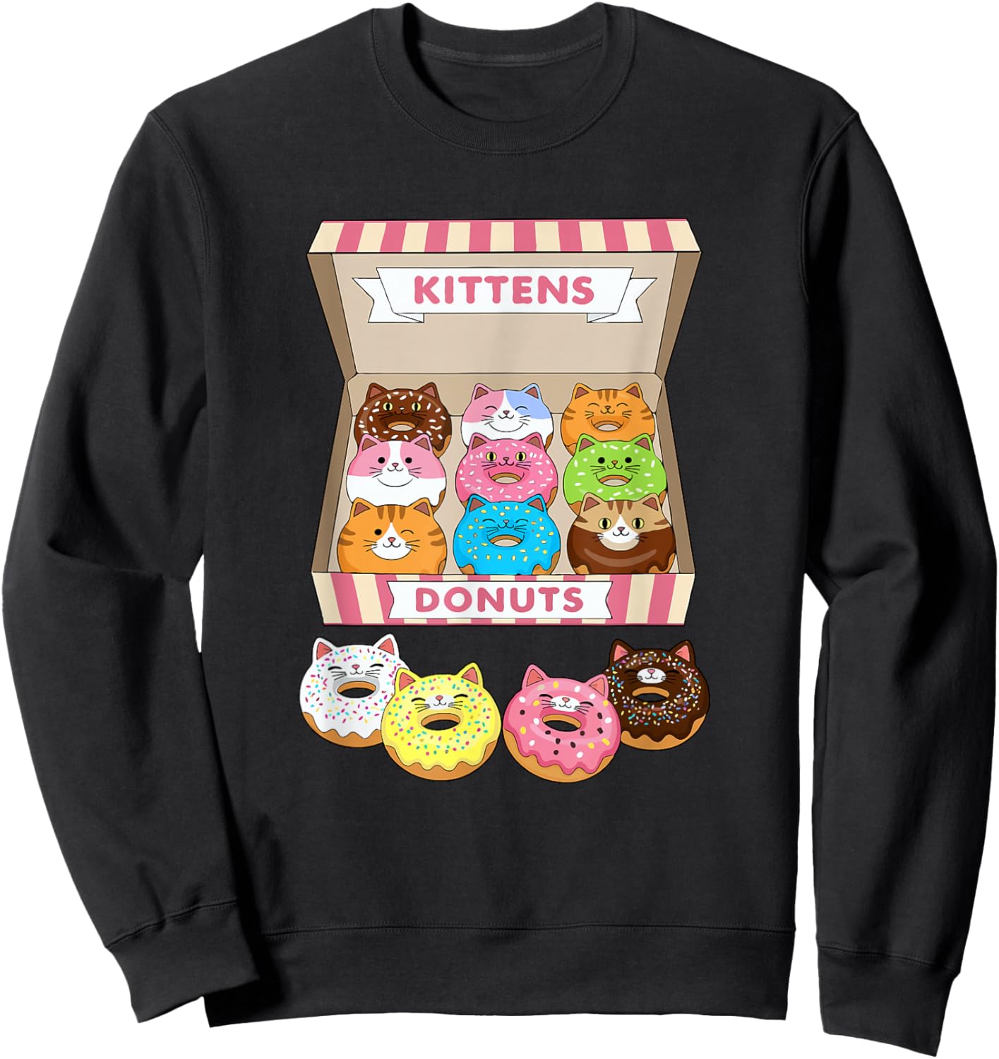 Kittens Donuts Pastry Cat Lover Cute Doughnut Cats Kitten Sweatshirt - Sweatshirt | Black