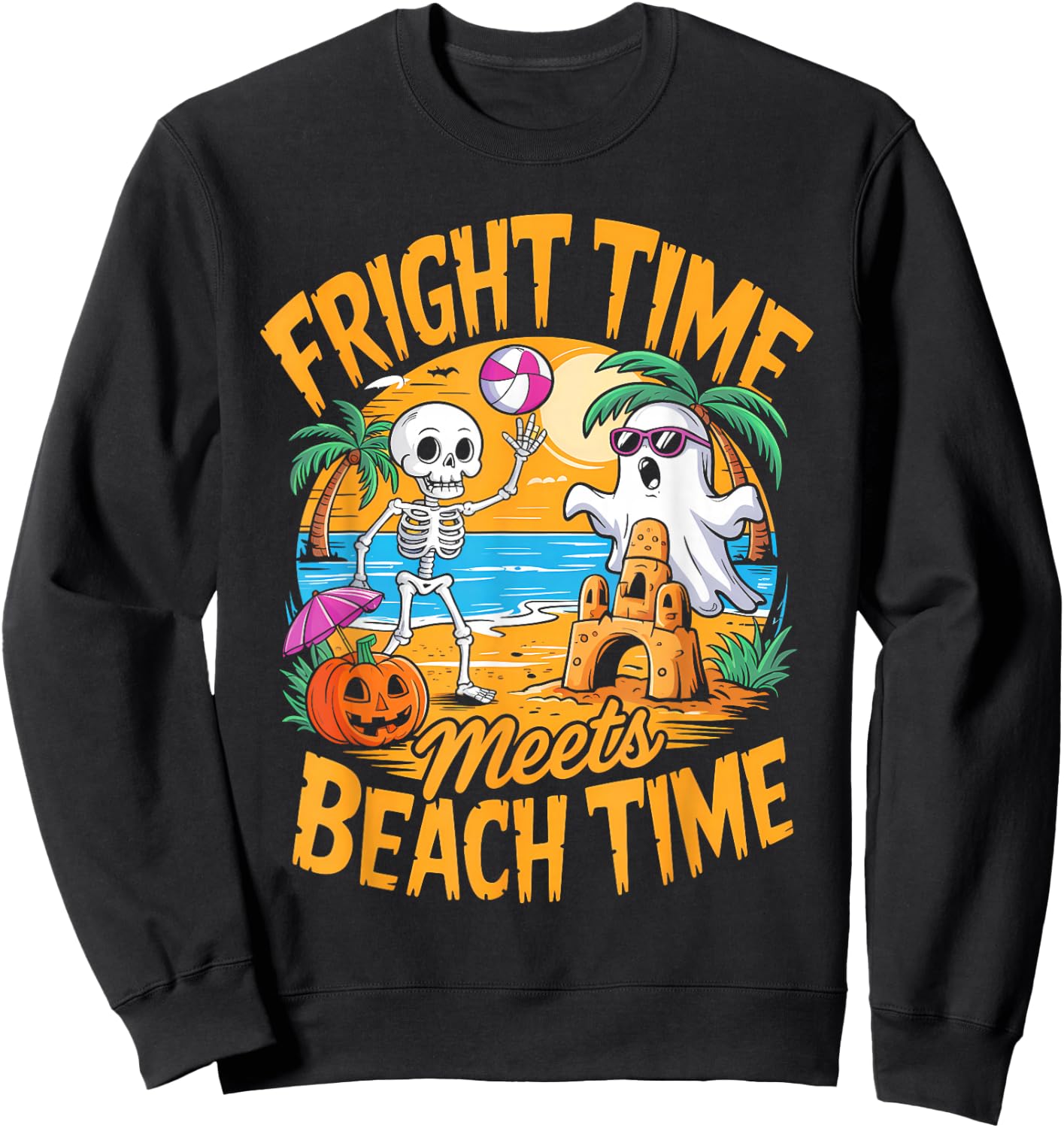 Cute Summerween Ghost Funny Beach Halloween Sweatshirt - Sweatshirt | Black