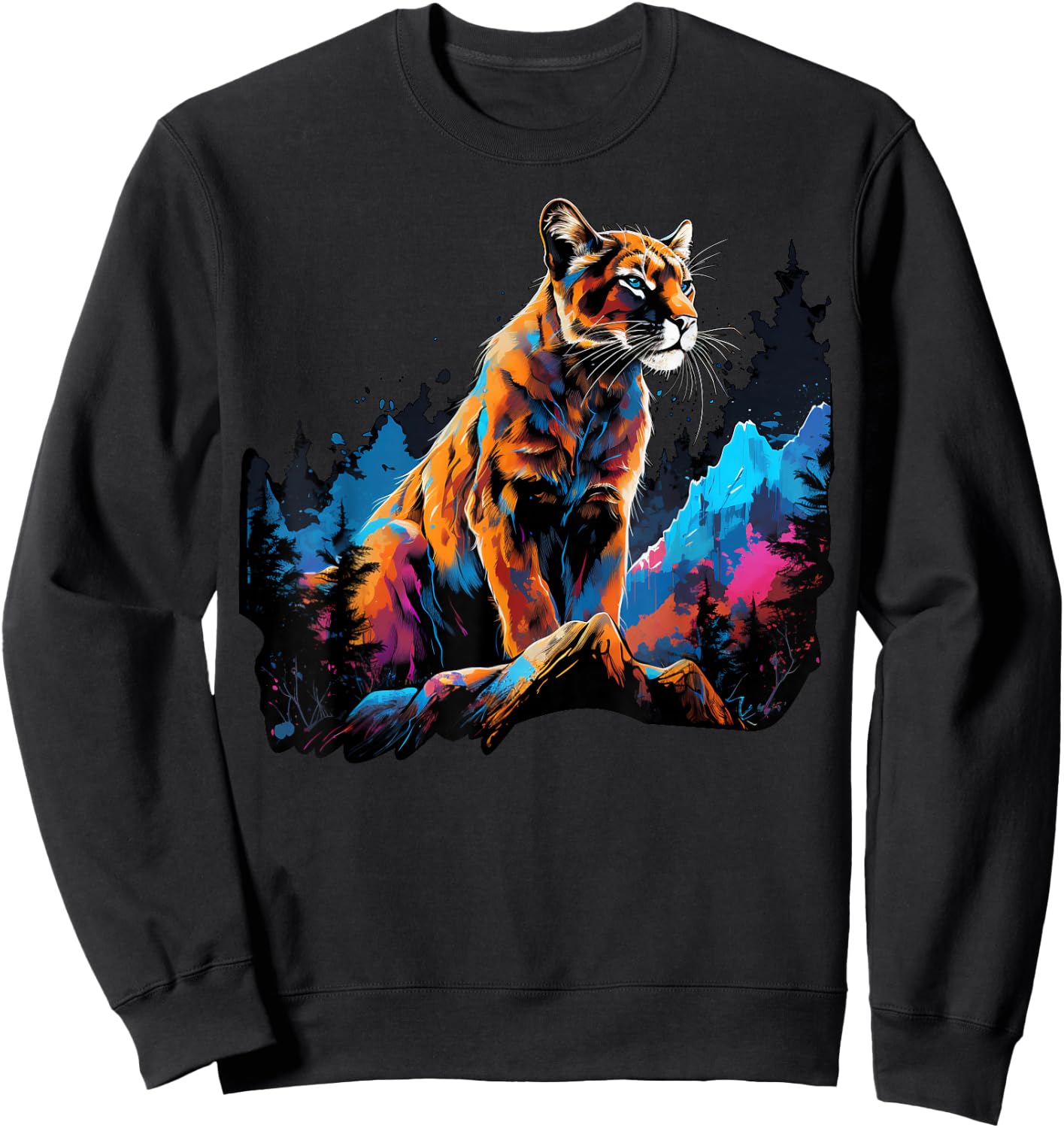 Cool Lion Cougar on colorful painted Mountain Lion Cougar Sweatshirt - Sweatshirt | Black