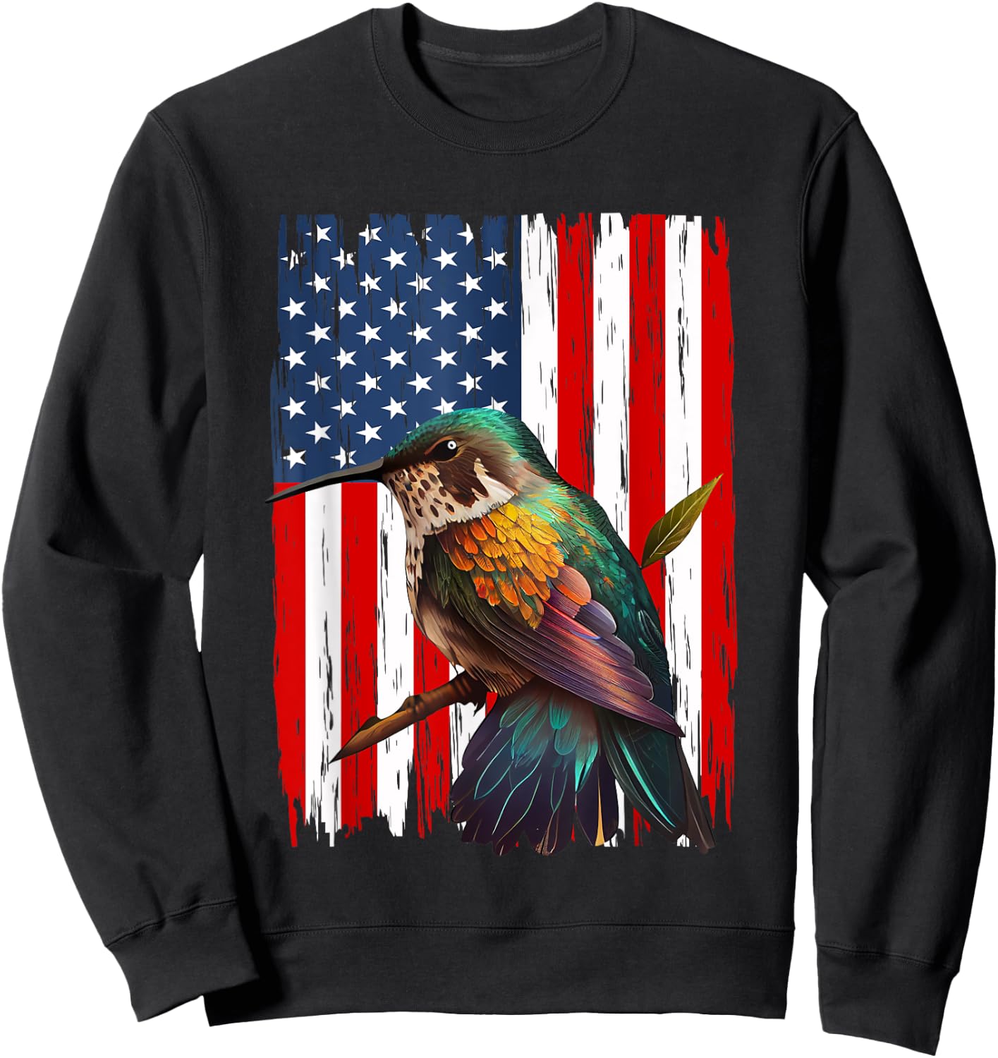 Hummingbird American Flag Bird Lover 4th Of July Men Women Sweatshirt - Sweatshirt | Black