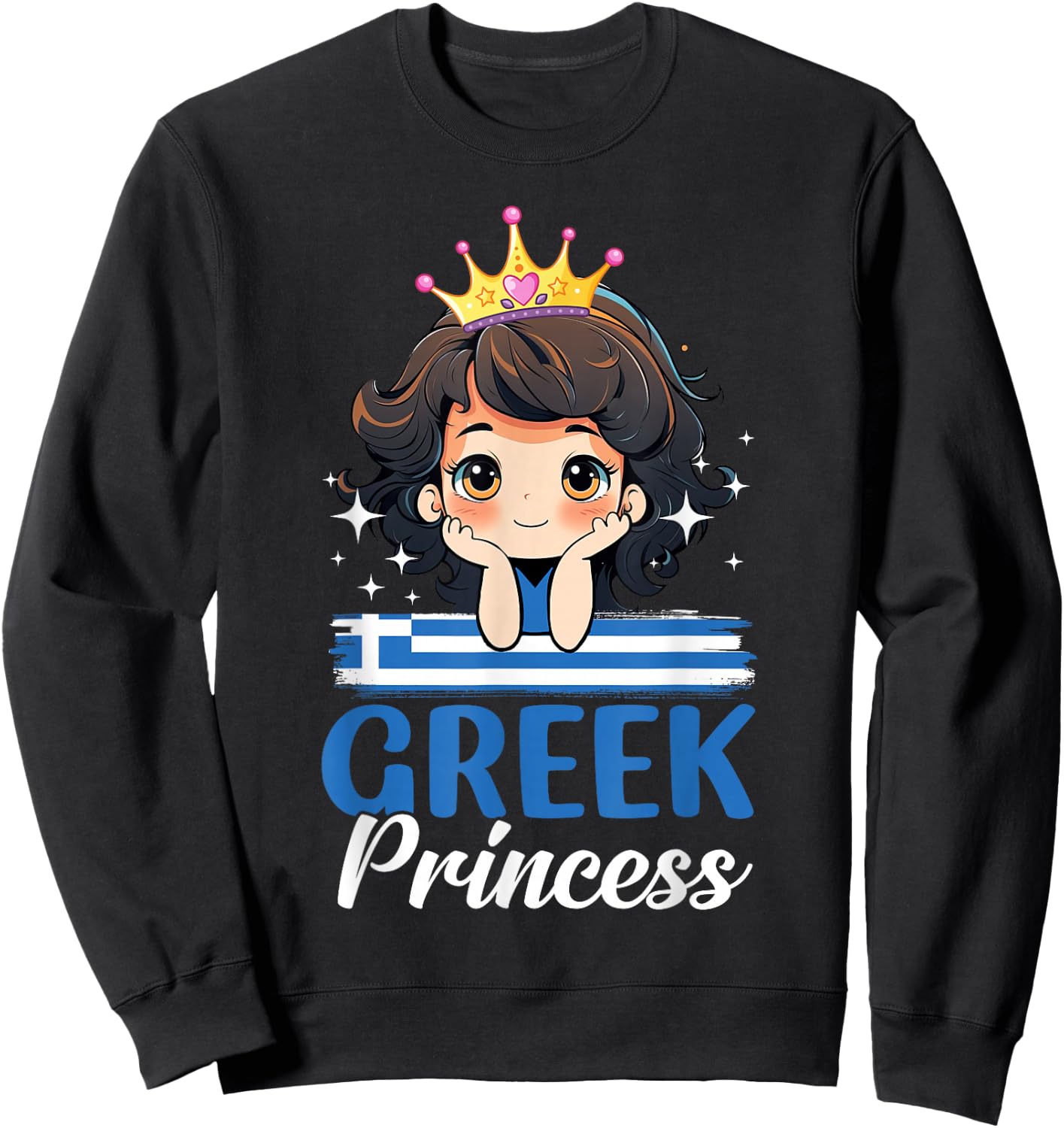 Greek Princess Greece Girl Cute Greek Flag Sweatshirt - Sweatshirt | Black