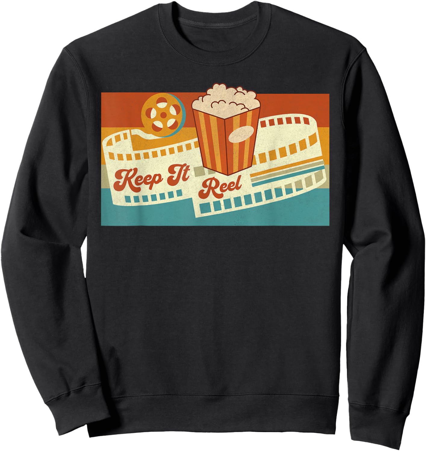 Keep It Reel Movie Theater Film Buff Cinephile Filmmaker 70s Sweatshirt - Sweatshirt | Black