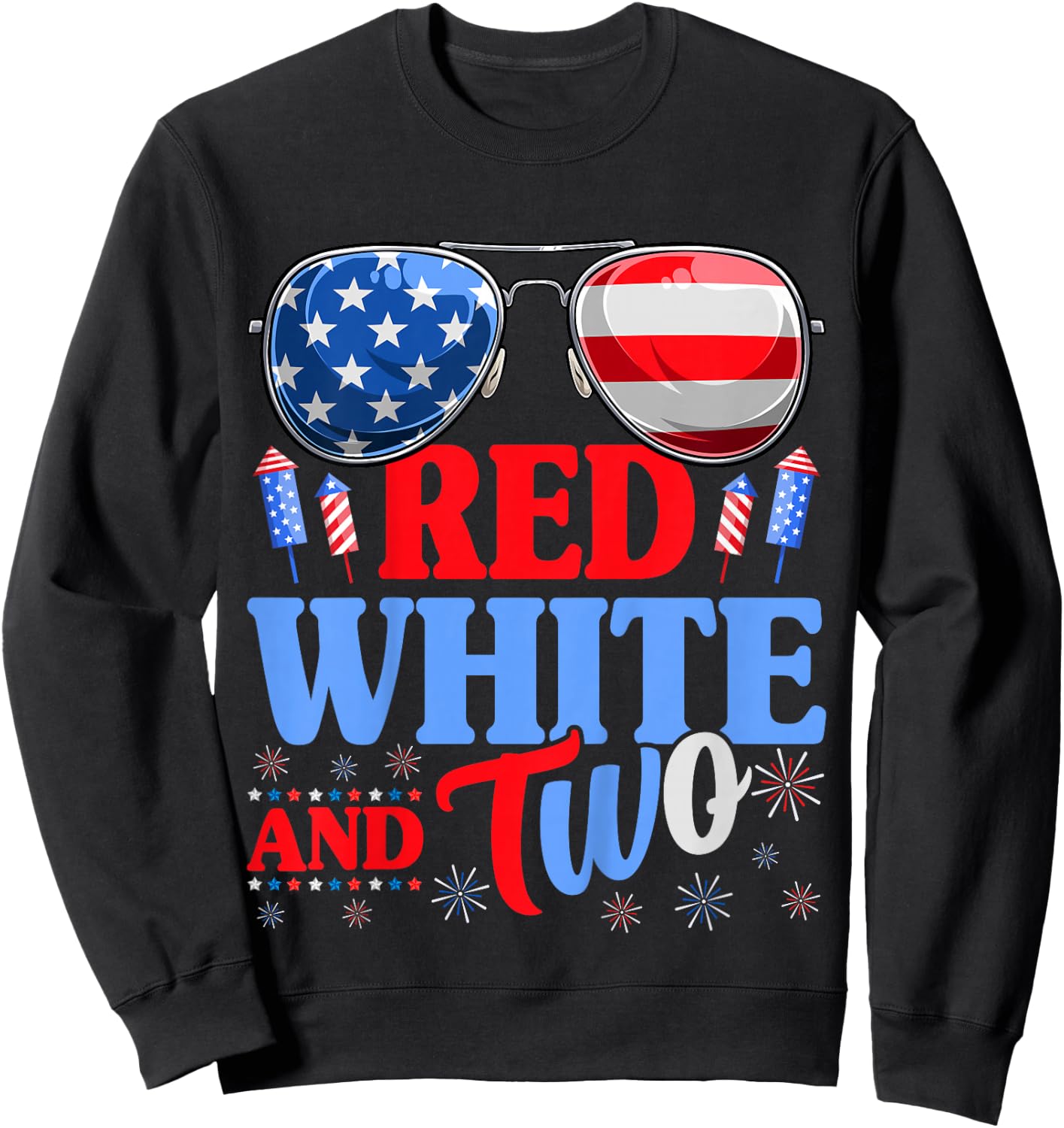 Kids Red White And Two 4th Of July 2nd Birthday Party Kids Sweatshirt - Sweatshirt | Black