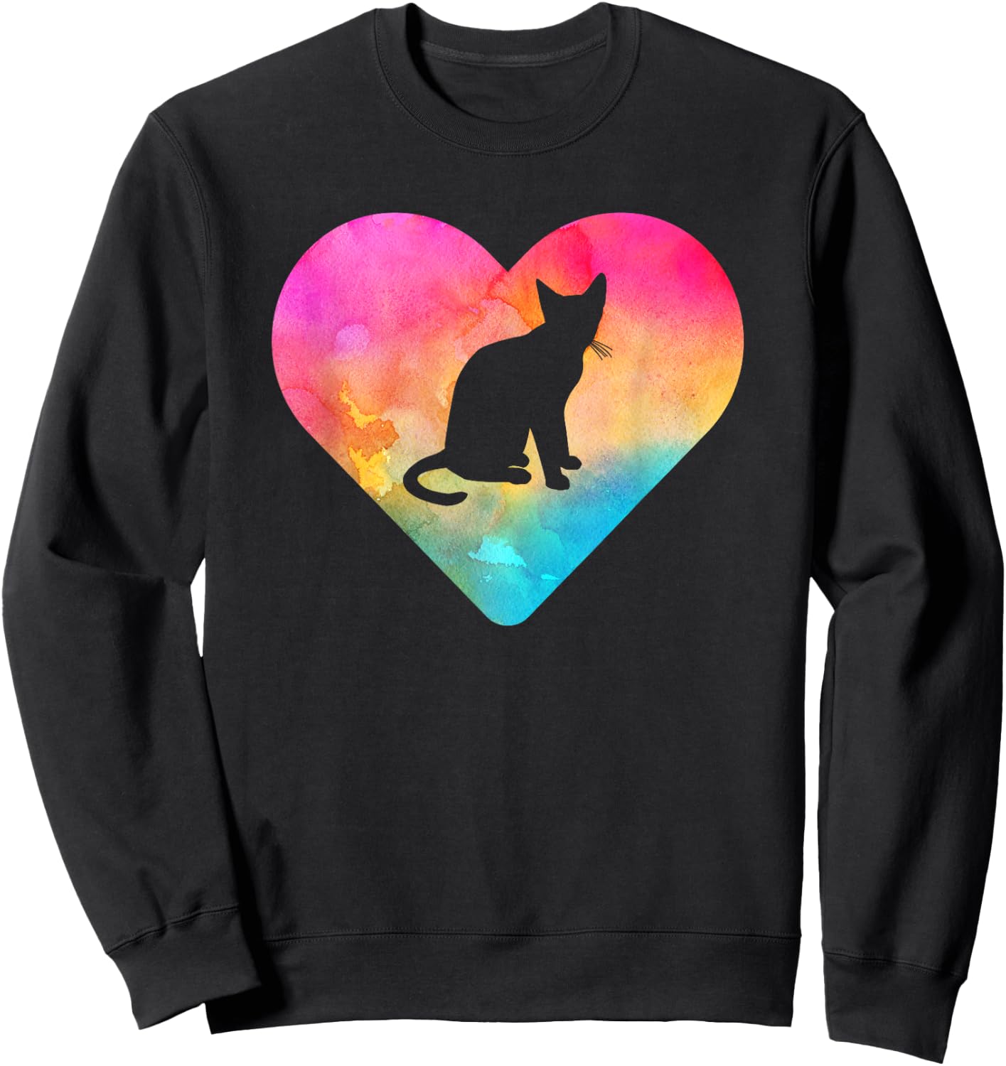 Women or Girls Cat Tie Dye Watercolor Sweatshirt - Sweatshirt | Black