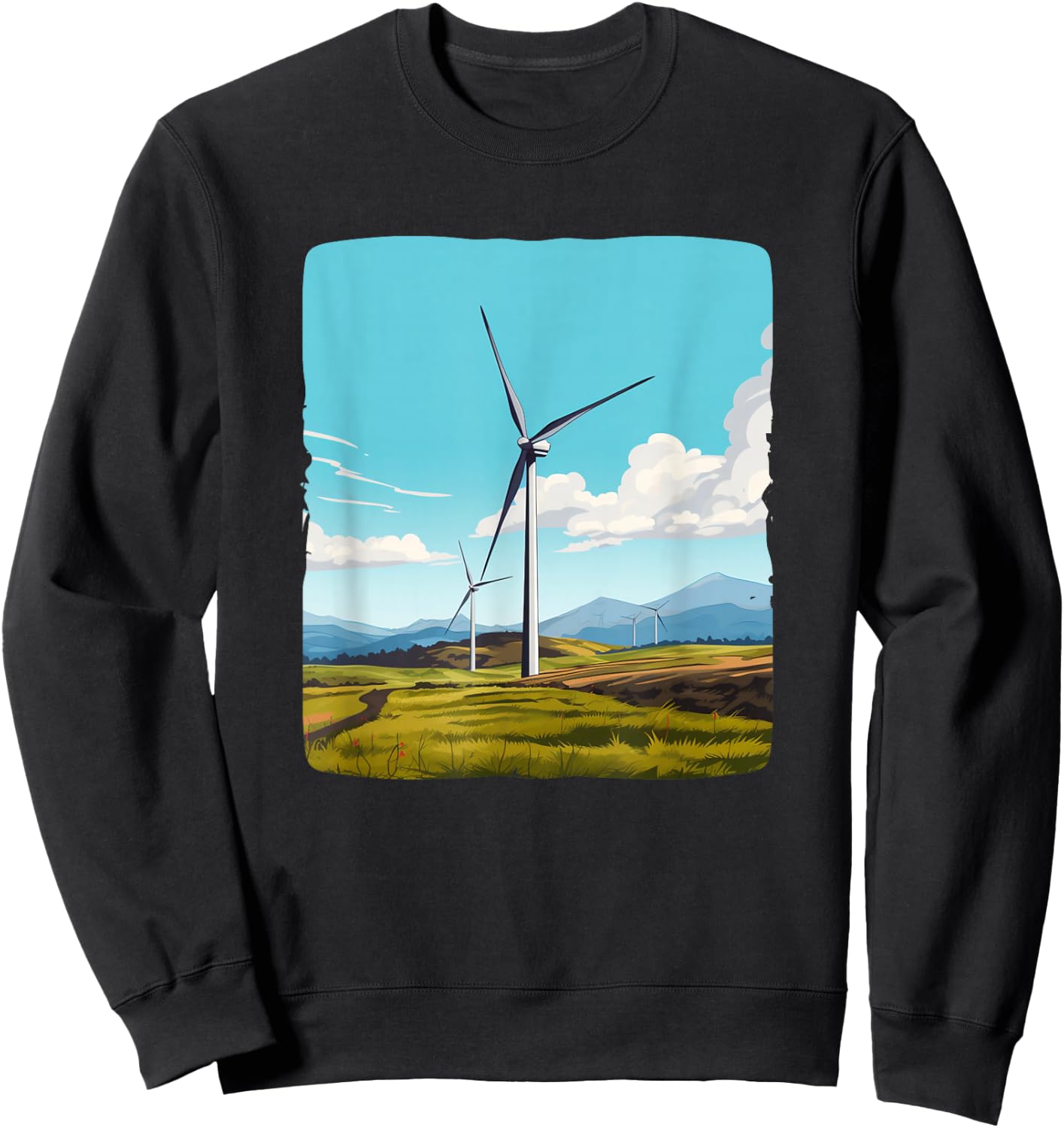 Nice meadow with wind turbine for boys and girls Sweatshirt - Sweatshirt | Black