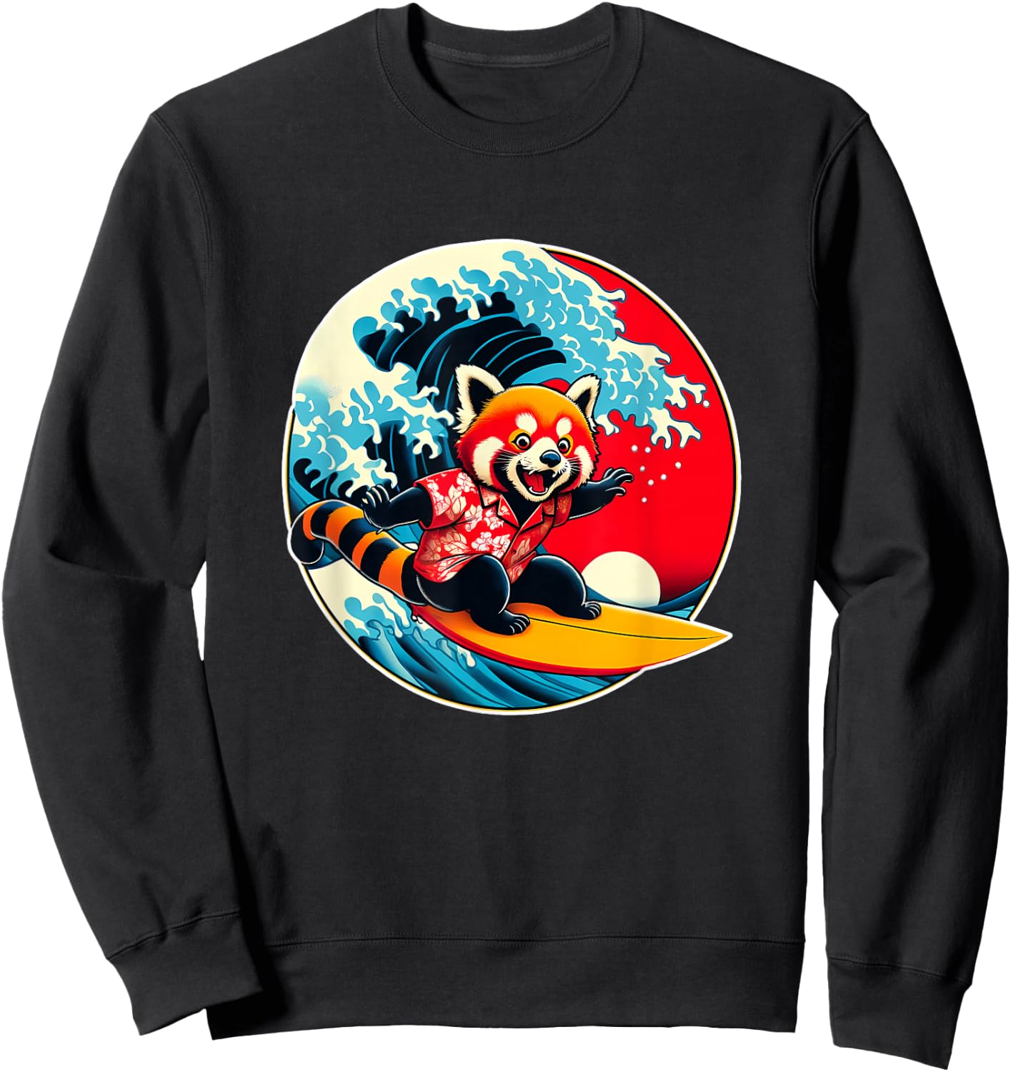 Great Wave Kanagawa Red Panda Surfing Sweatshirt - Sweatshirt | Black