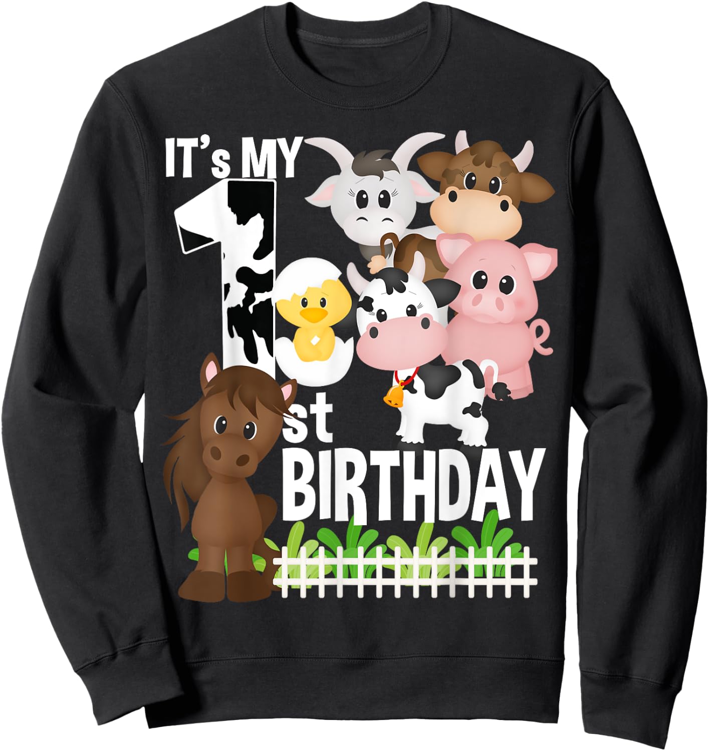 It's My 1st Birthday Party Farm Animals Barnyard Theme Bday Sweatshirt - Sweatshirt | Black