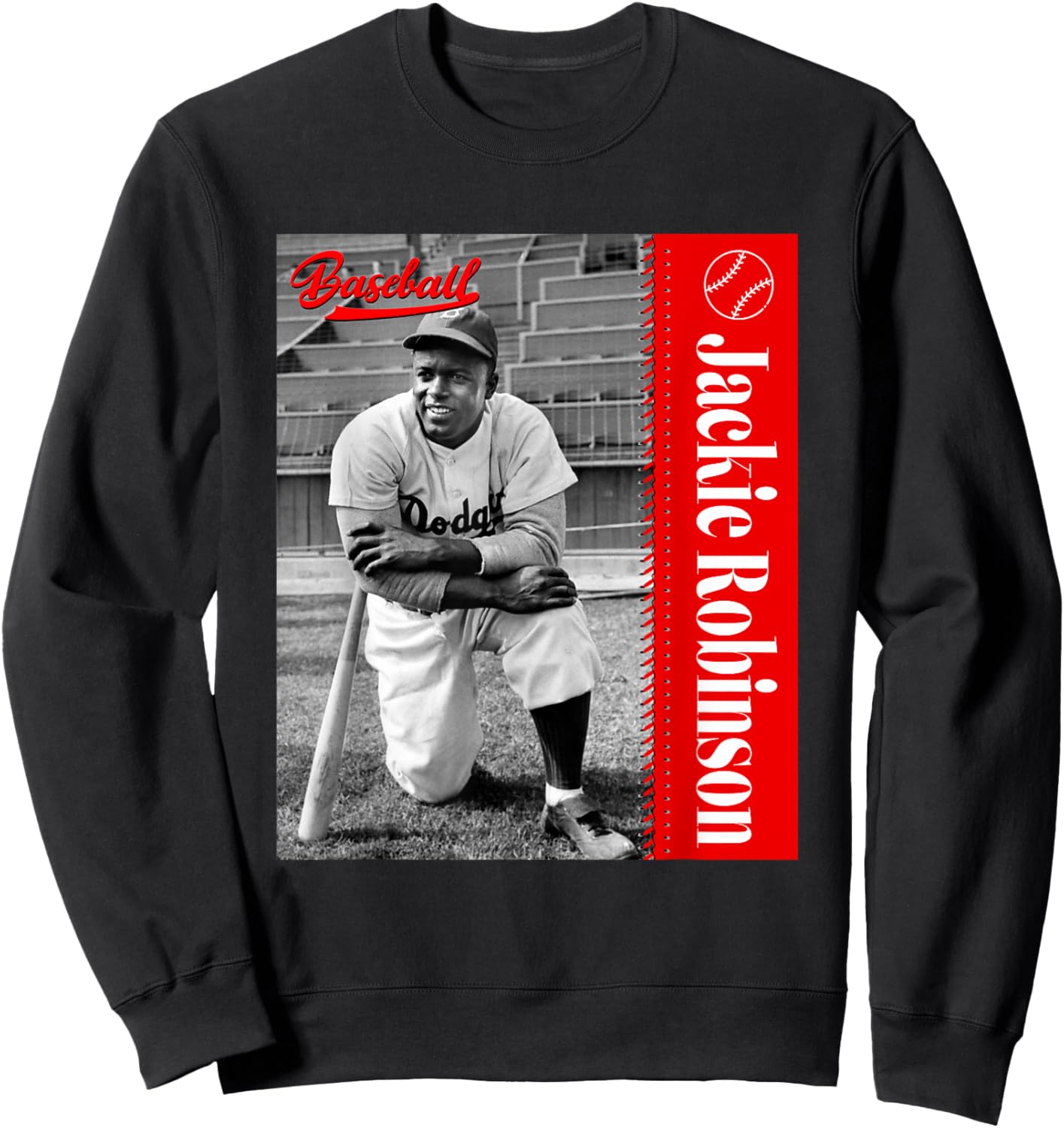 Baseball Freaks Jackie Robinson Baseball Theme - Black, Small, -Adults, Short Sleeve Sweatshirt - Sweatshirt | Black